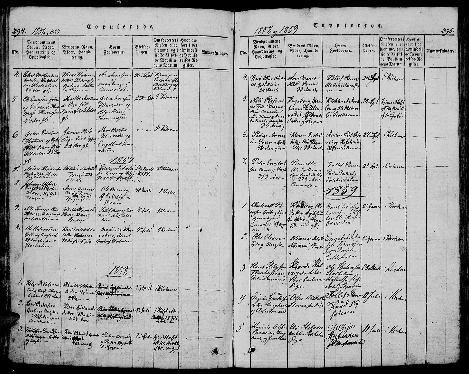 Trysil prestekontor, SAH/PREST-046/H/Ha/Hab/L0005: Klokkerbok nr. 5, 1814-1877, s. 394-395