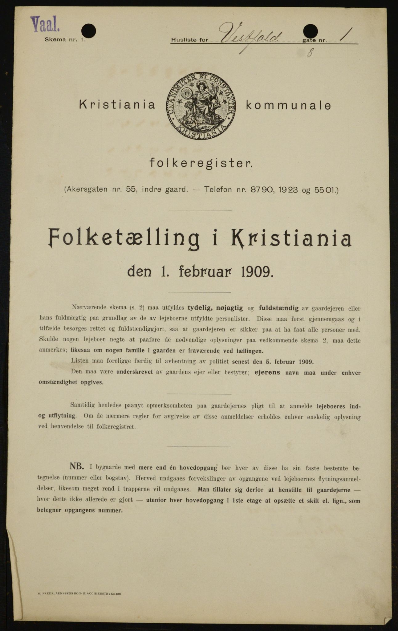 OBA, Kommunal folketelling 1.2.1909 for Kristiania kjøpstad, 1909, s. 111003