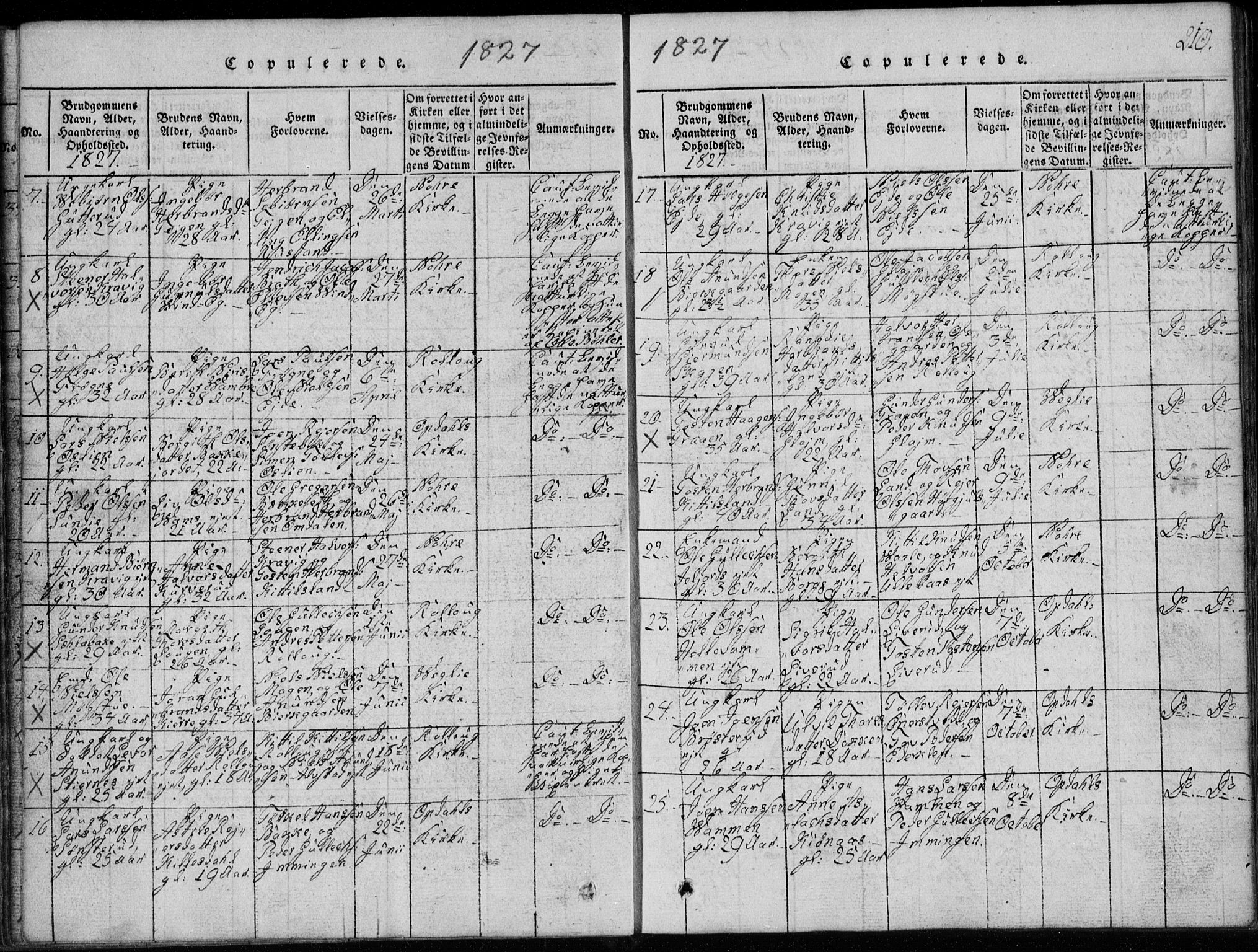 Rollag kirkebøker, SAKO/A-240/G/Ga/L0001: Klokkerbok nr. I 1, 1814-1831, s. 210