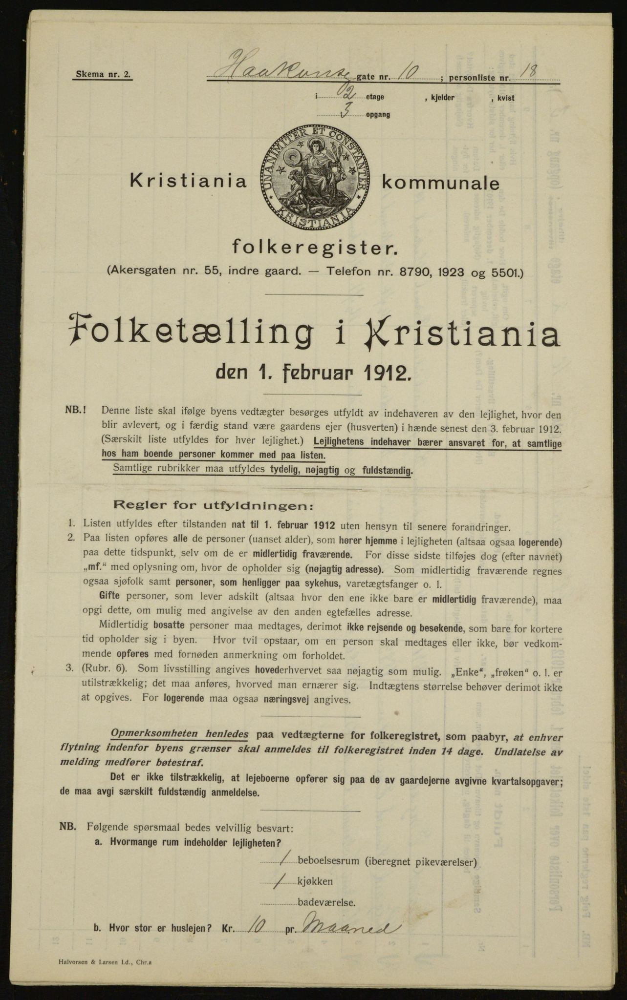 OBA, Kommunal folketelling 1.2.1912 for Kristiania, 1912, s. 43146