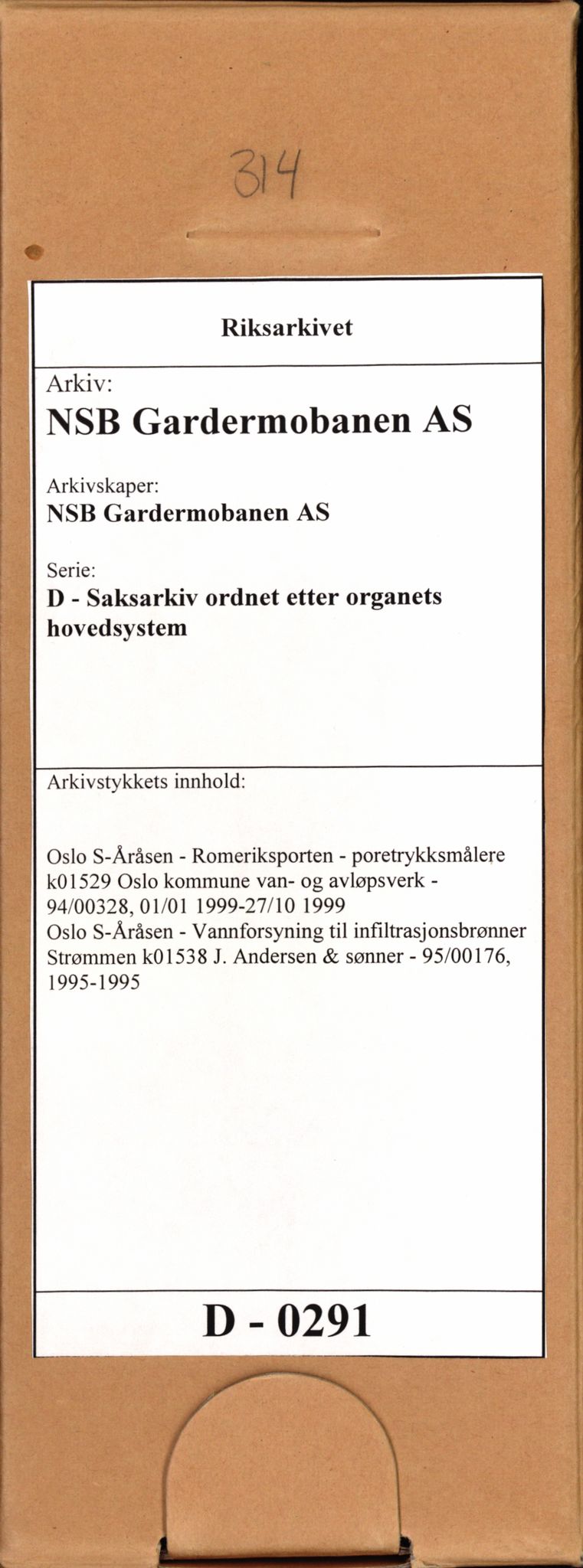 Norges statsbaner, Gardermobanen, RA/S-4262/D/L0291: --, 1995-1999