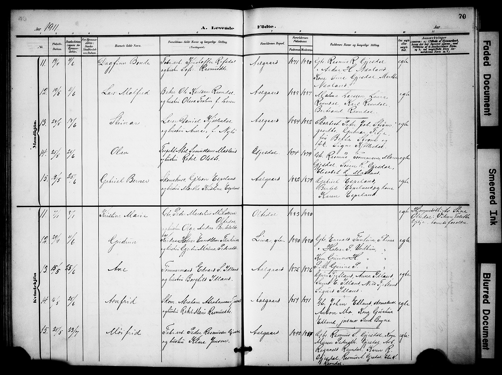 Lye sokneprestkontor, AV/SAST-A-101794/001/30BB/L0009: Klokkerbok nr. B 9, 1902-1923, s. 70