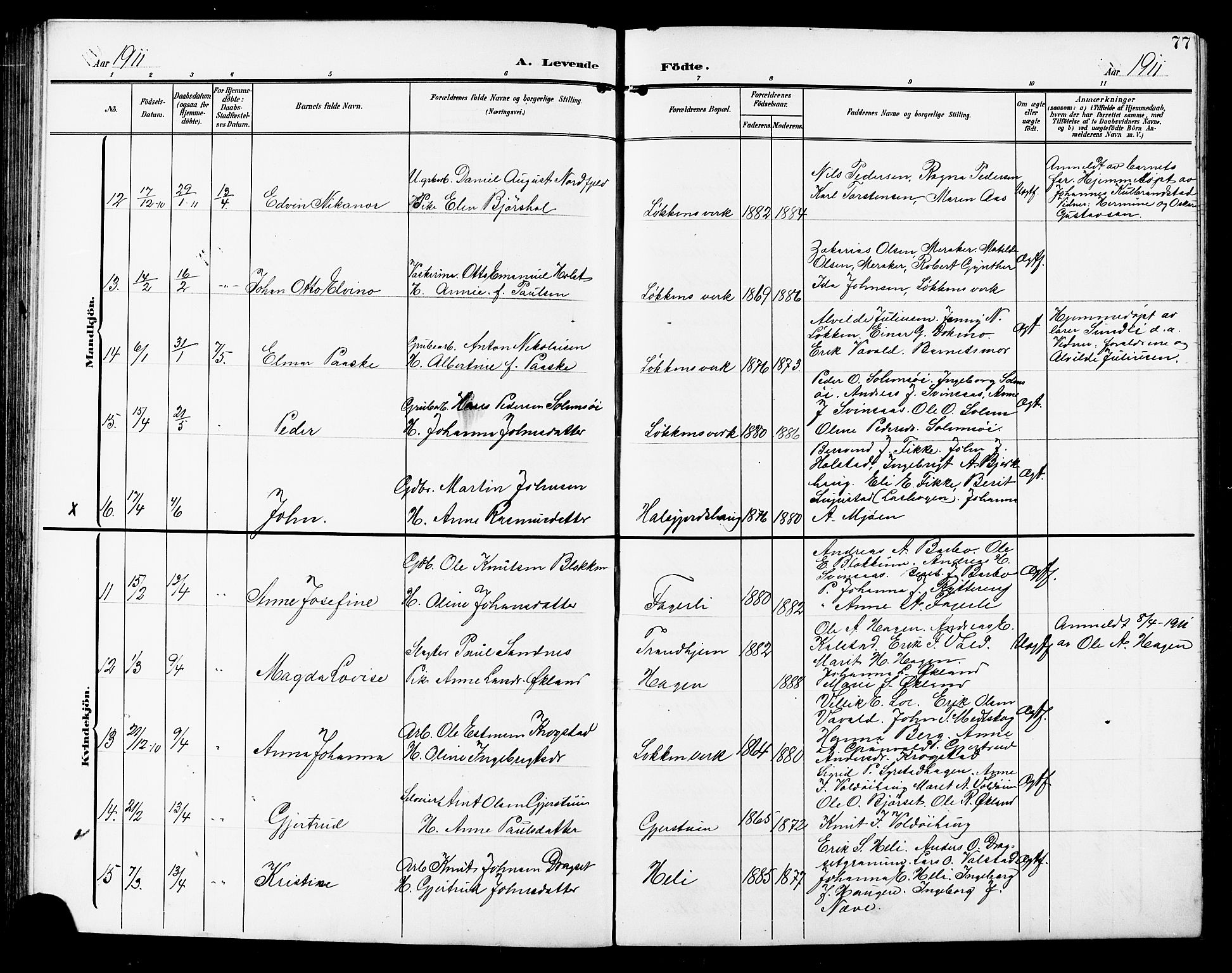 Ministerialprotokoller, klokkerbøker og fødselsregistre - Sør-Trøndelag, AV/SAT-A-1456/672/L0864: Klokkerbok nr. 672C03, 1902-1914, s. 77
