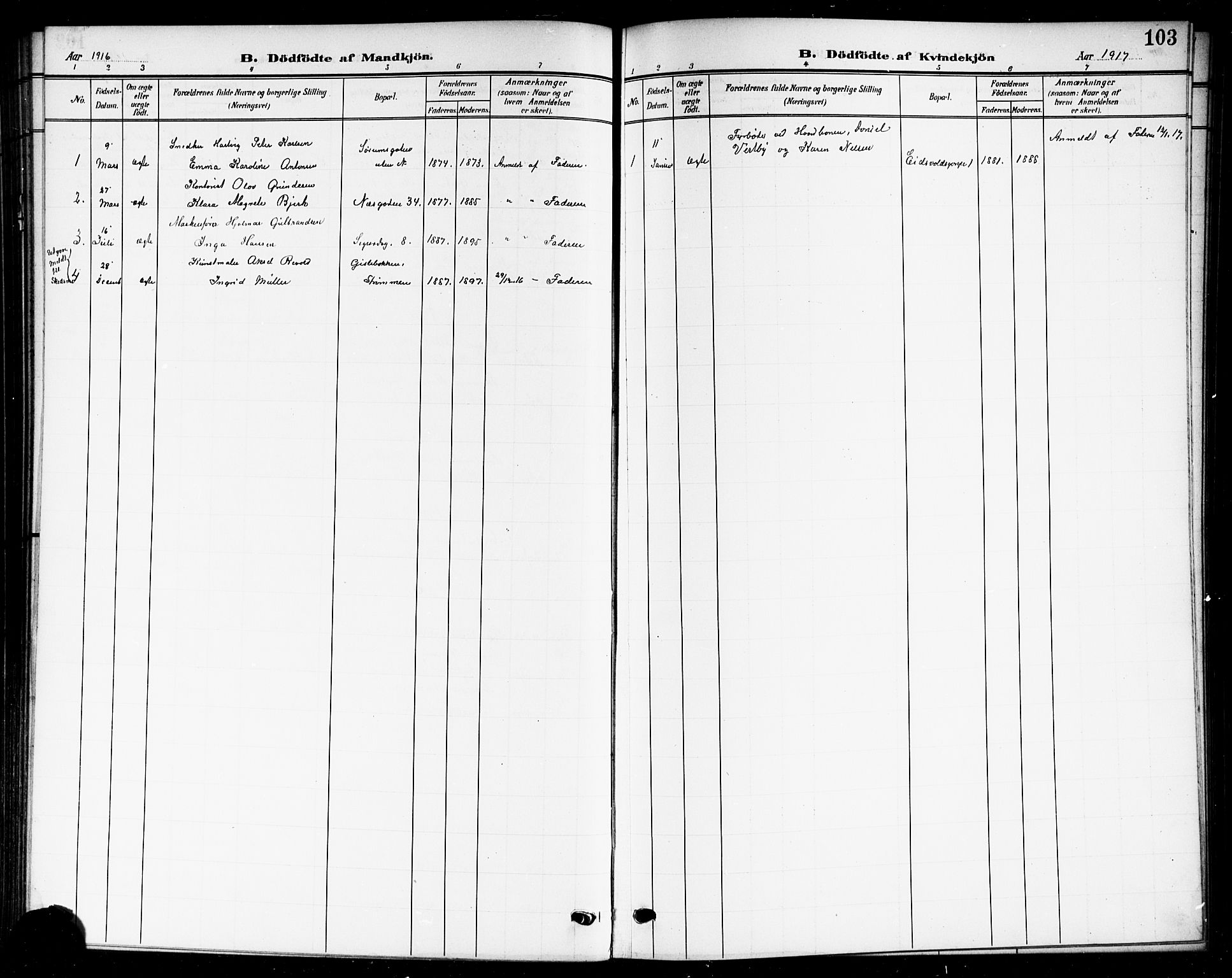 Skedsmo prestekontor Kirkebøker, AV/SAO-A-10033a/G/Gc/L0001: Klokkerbok nr. III 1, 1908-1916, s. 103