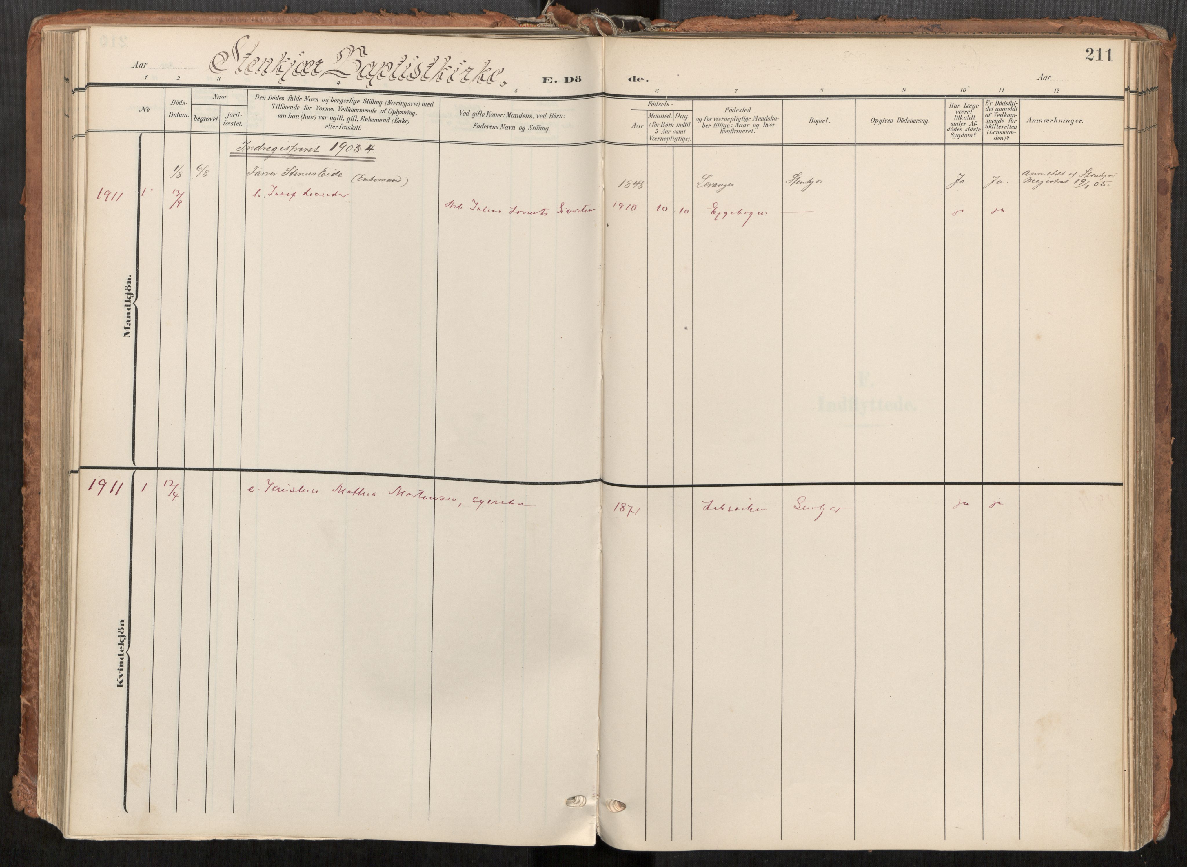 Steinkjer sokneprestkontor, AV/SAT-A-1541/01/H/Ha/Haa/L0001: Ministerialbok nr. 1, 1904-1912, s. 211