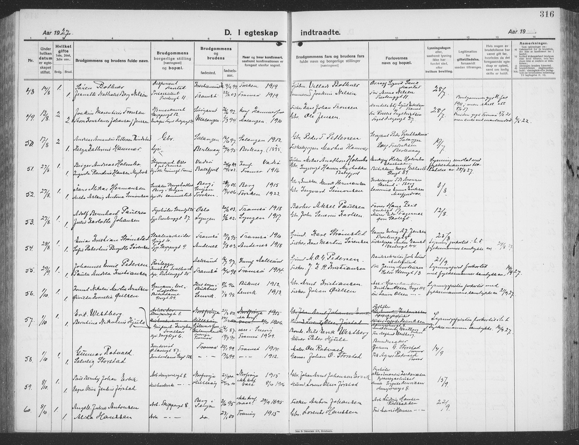 Tromsø sokneprestkontor/stiftsprosti/domprosti, AV/SATØ-S-1343/G/Gb/L0010klokker: Klokkerbok nr. 10, 1925-1937, s. 316