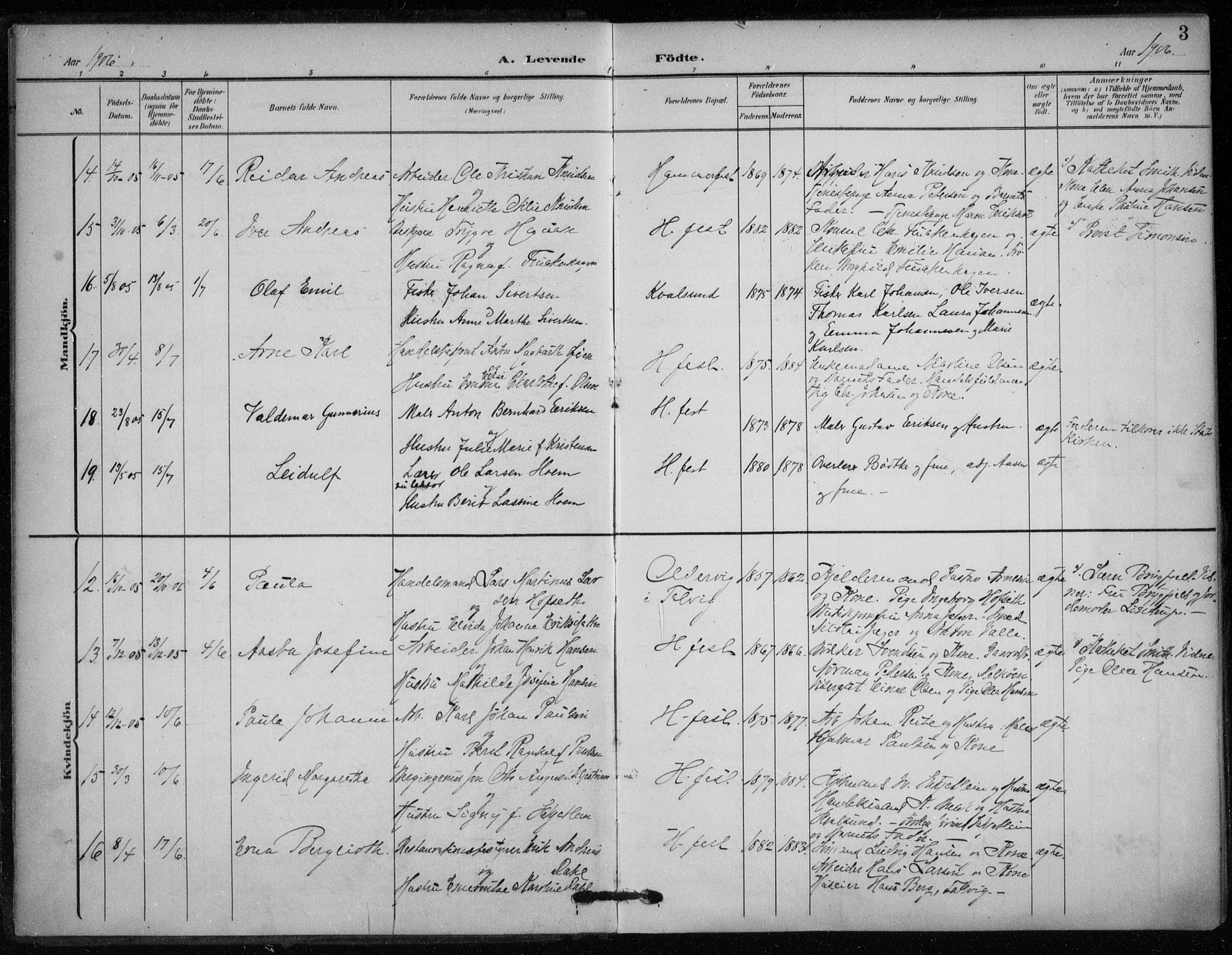 Hammerfest sokneprestkontor, SATØ/S-1347/H/Ha/L0014.kirke: Ministerialbok nr. 14, 1906-1916, s. 3