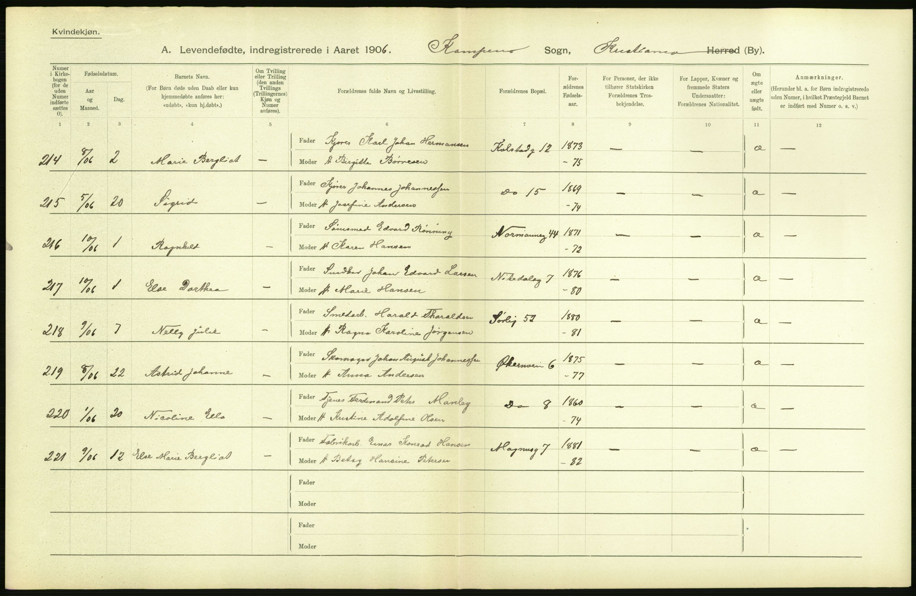 Statistisk sentralbyrå, Sosiodemografiske emner, Befolkning, AV/RA-S-2228/D/Df/Dfa/Dfad/L0007: Kristiania: Levendefødte menn og kvinner., 1906, s. 766