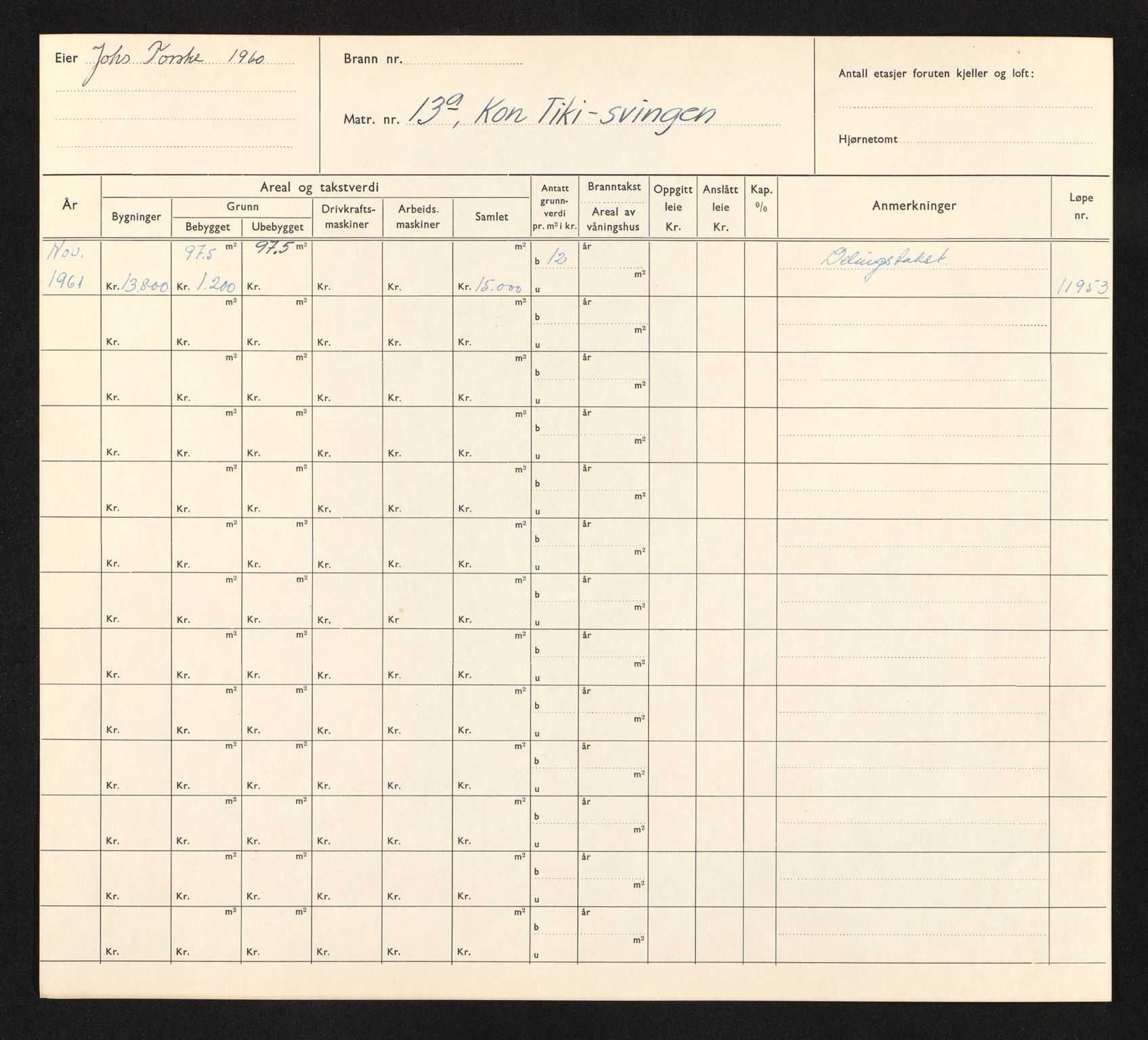 Stavanger kommune. Skattetakstvesenet, BYST/A-0440/F/Fa/Faa/L0025/0007: Skattetakstkort / Kon Tiki-svingen 12a - 33a