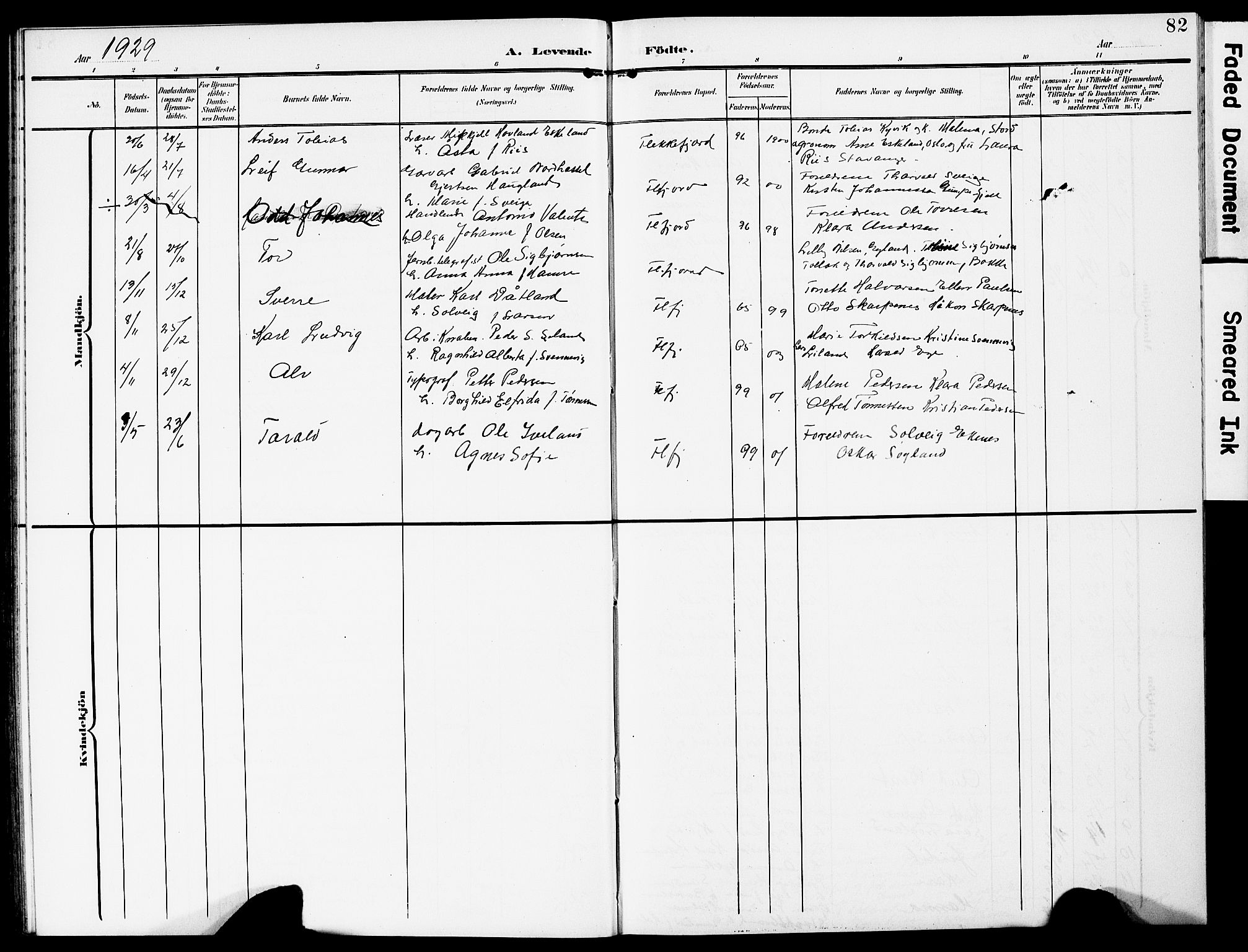 Flekkefjord sokneprestkontor, AV/SAK-1111-0012/F/Fb/Fba/L0001: Klokkerbok nr. B 1, 1903-1931, s. 82