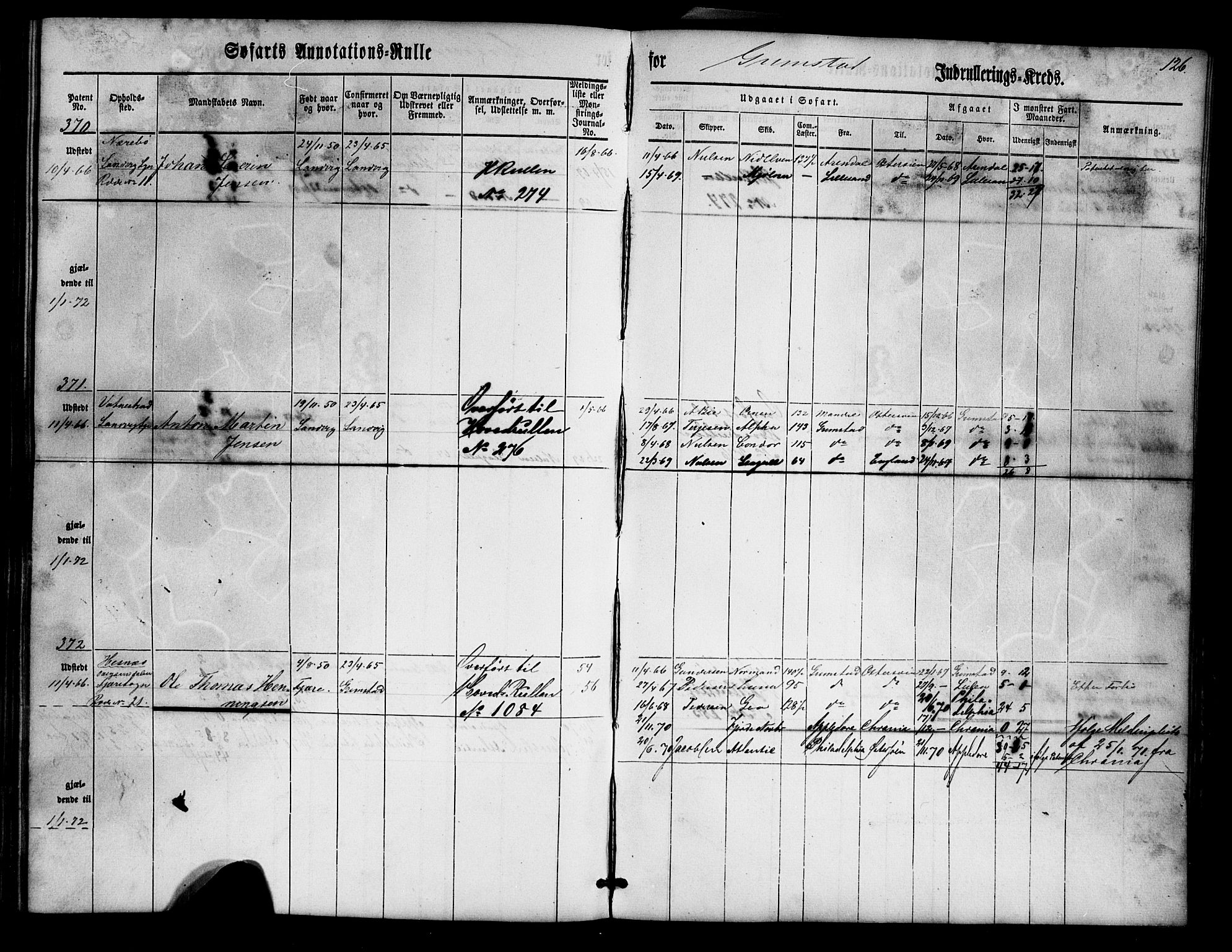 Grimstad mønstringskrets, AV/SAK-2031-0013/F/Fa/L0004: Annotasjonsrulle nr 1-435 med register, V-17, 1860-1867, s. 150