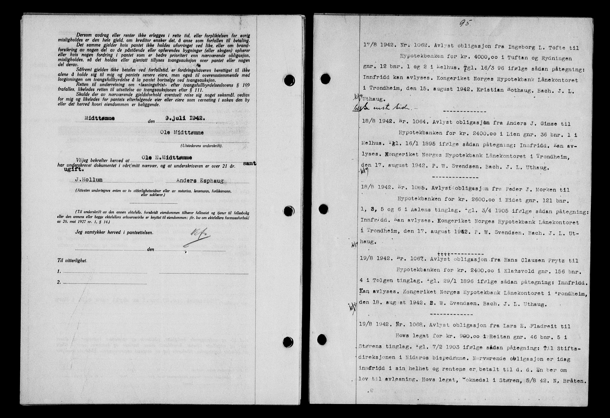 Gauldal sorenskriveri, SAT/A-0014/1/2/2C/L0055: Pantebok nr. 60, 1942-1942, Dagboknr: 1062/1942