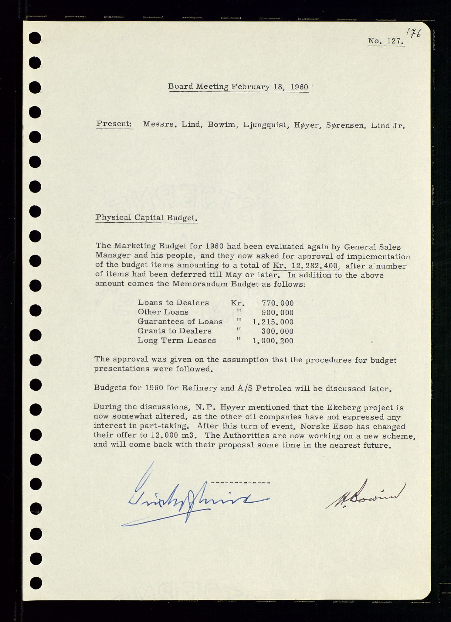 Pa 0982 - Esso Norge A/S, SAST/A-100448/A/Aa/L0001/0002: Den administrerende direksjon Board minutes (styrereferater) / Den administrerende direksjon Board minutes (styrereferater), 1960-1961, s. 12