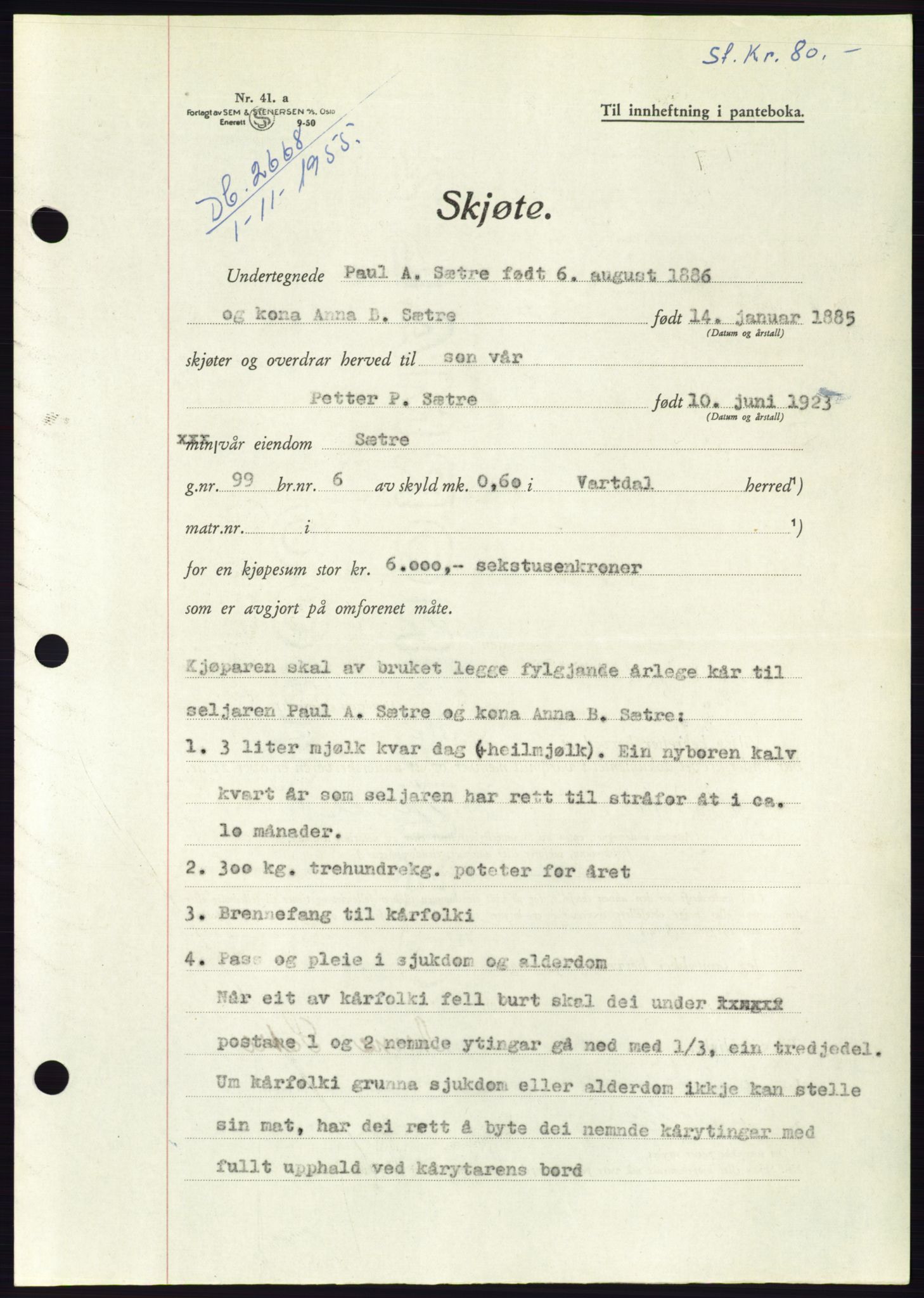 Søre Sunnmøre sorenskriveri, AV/SAT-A-4122/1/2/2C/L0102: Pantebok nr. 28A, 1955-1956, Dagboknr: 2668/1955