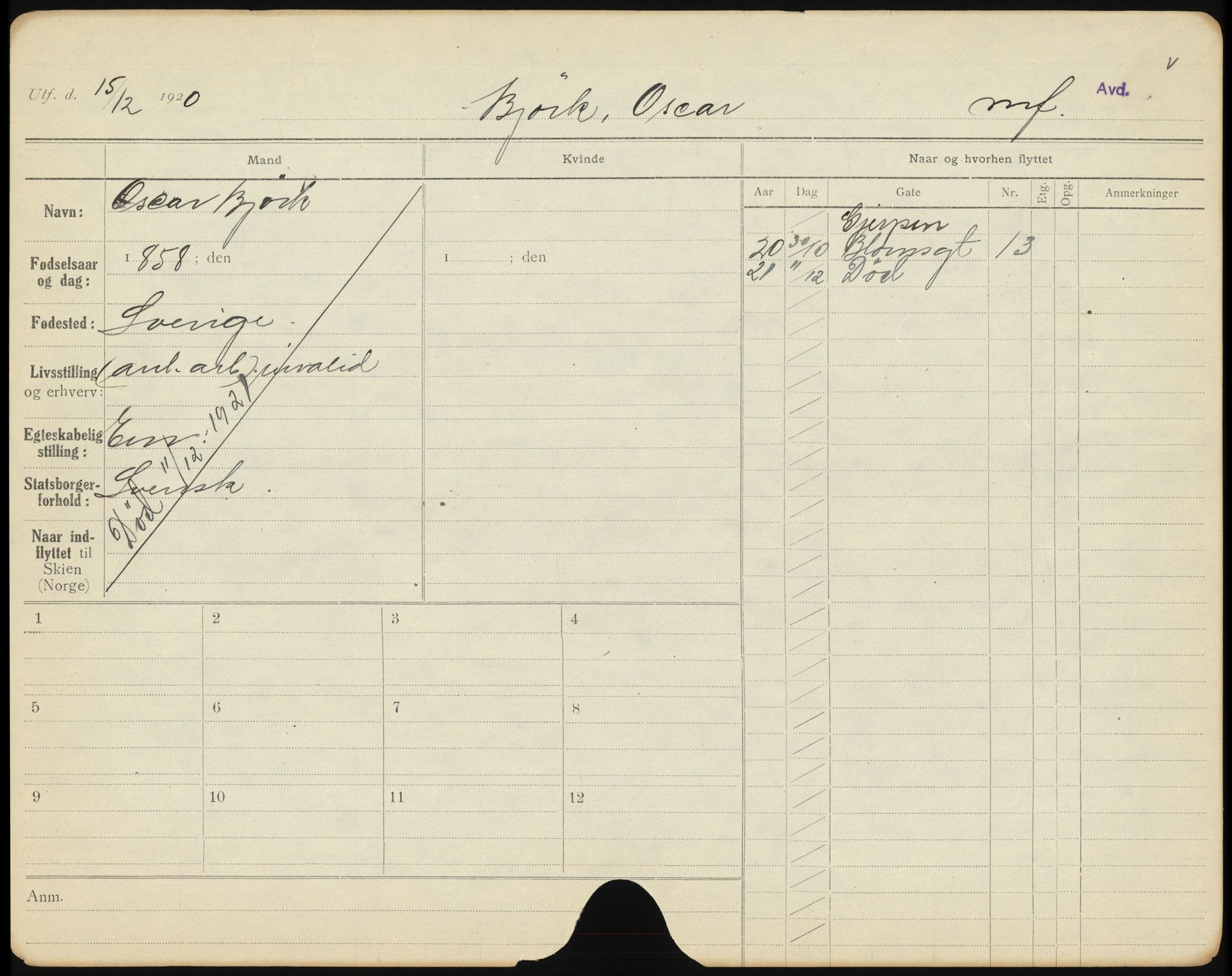 Skien folkeregister, SAKO/A-425/H/Ha/L0001: Døde, 1916-1929, s. 747