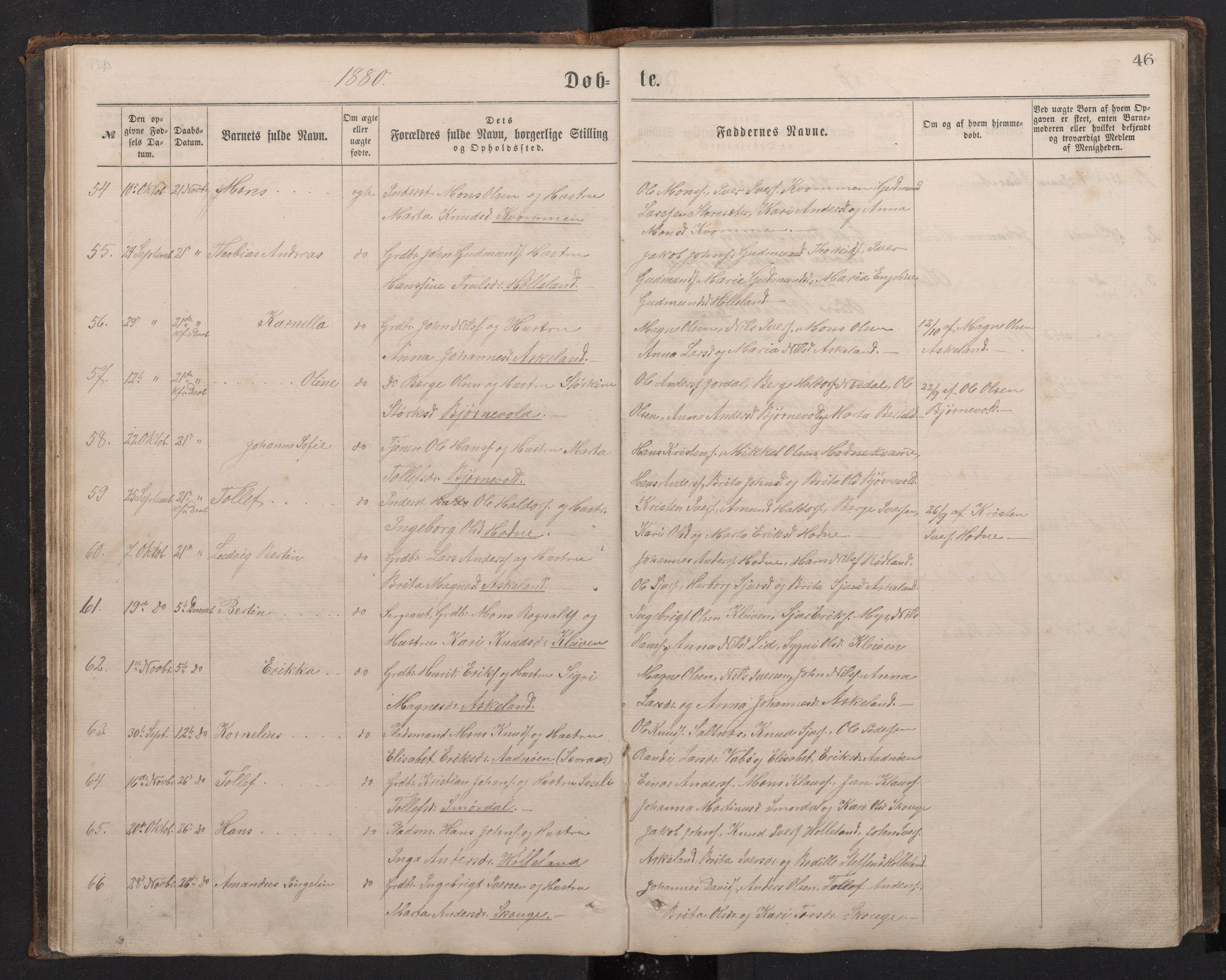 Lindås Sokneprestembete, AV/SAB-A-76701/H/Hab/Habe/L0002: Klokkerbok nr. E 2, 1867-1892, s. 45b-46a