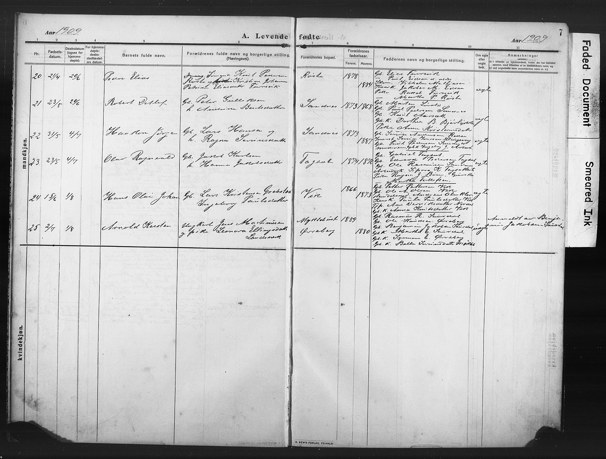 Ministerialprotokoller, klokkerbøker og fødselsregistre - Møre og Romsdal, AV/SAT-A-1454/502/L0028: Klokkerbok nr. 502C02, 1909-1932, s. 7