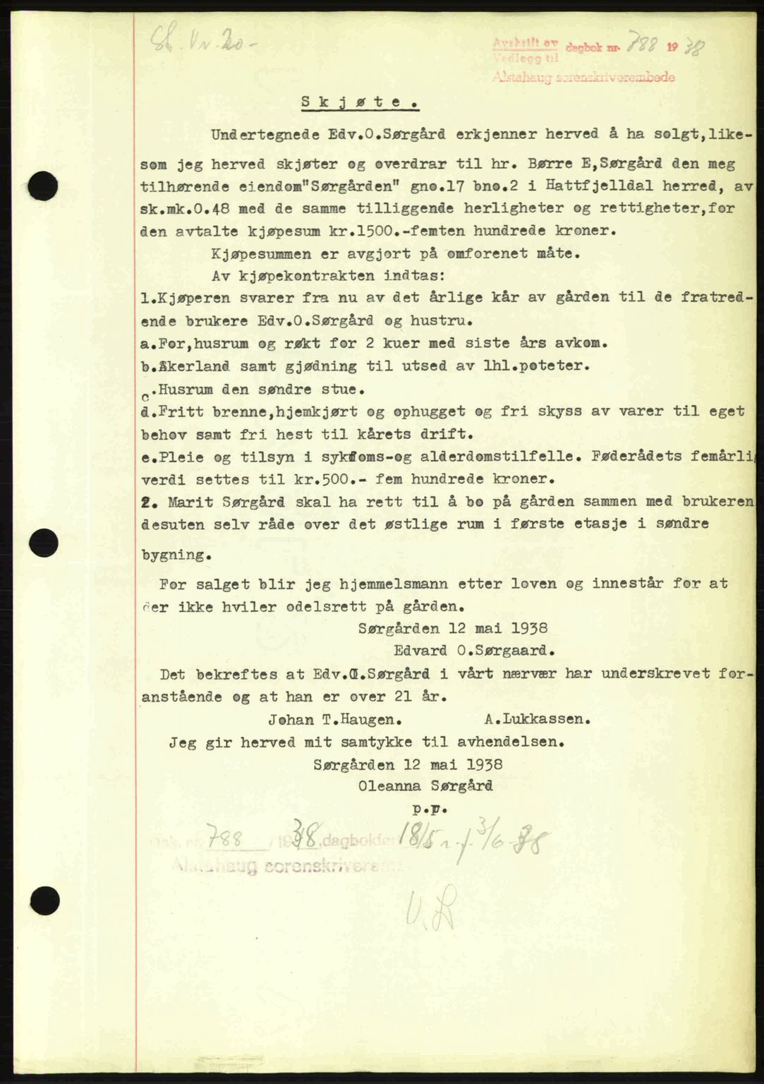 Alstahaug sorenskriveri, SAT/A-1009: Pantebok nr. A3, 1937-1938, Dagboknr: 788/1938