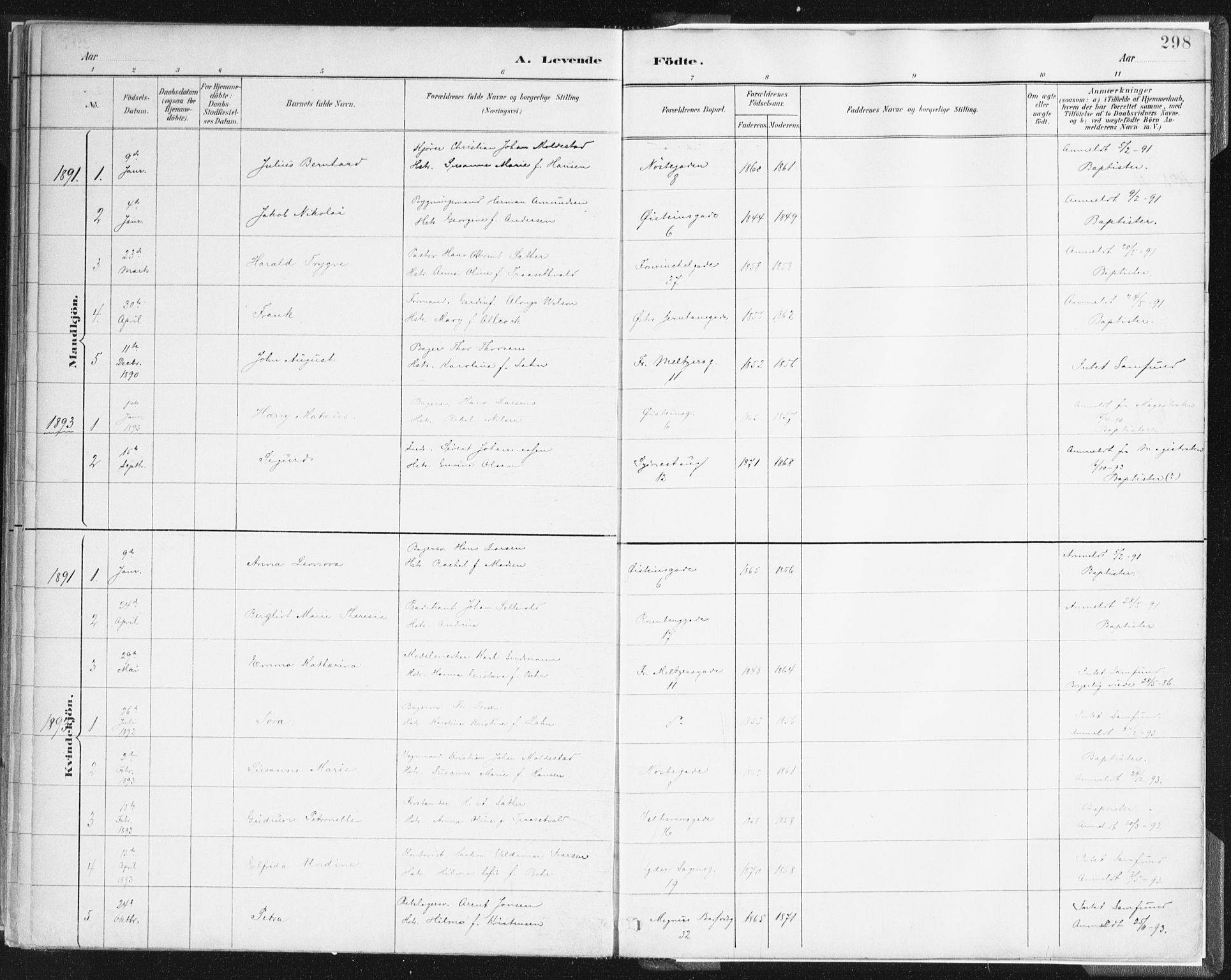 Johanneskirken sokneprestembete, SAB/A-76001/H/Haa/L0001: Ministerialbok nr. A 1, 1885-1900, s. 298