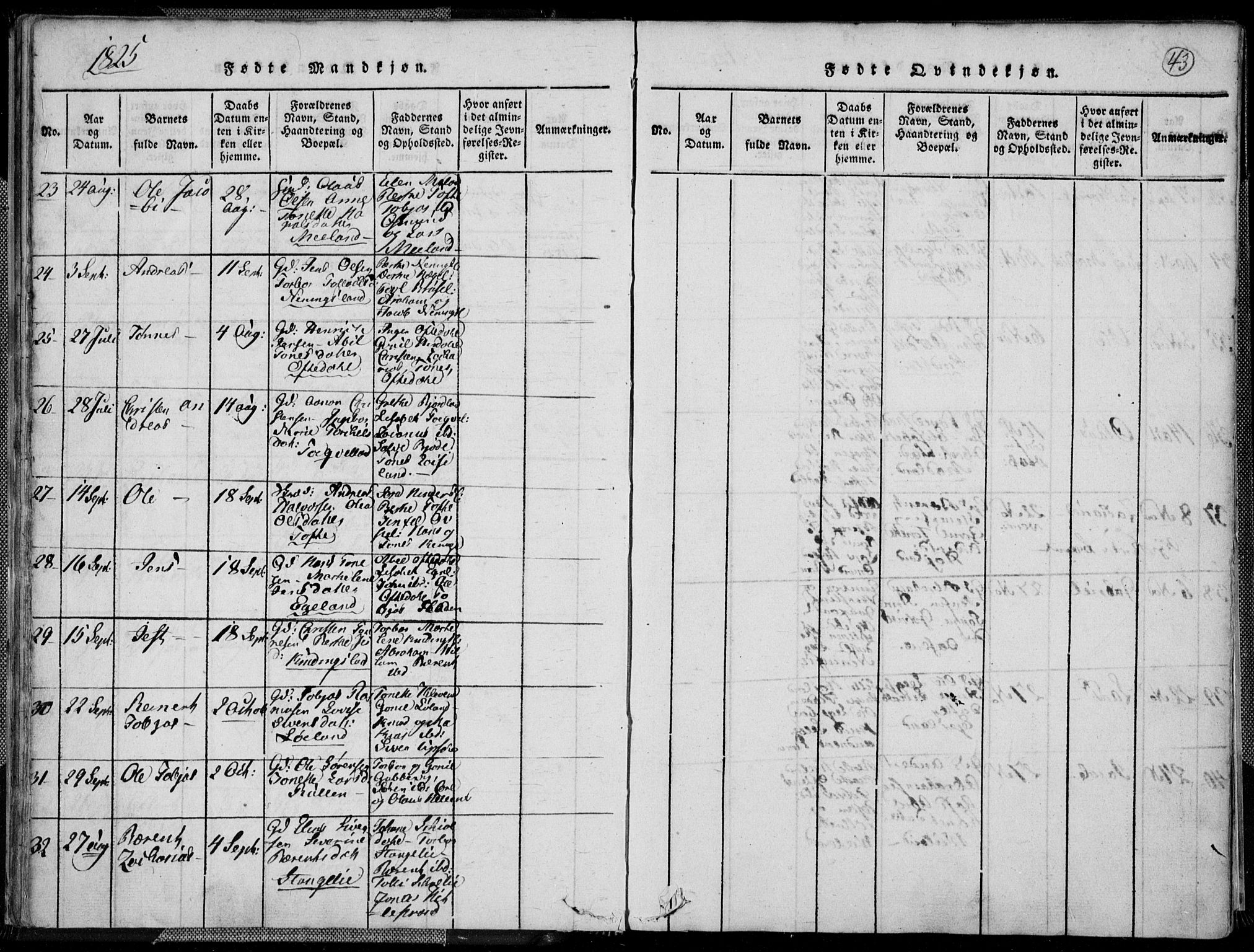 Lyngdal sokneprestkontor, AV/SAK-1111-0029/F/Fa/Fac/L0006: Ministerialbok nr. A 6, 1815-1825, s. 43