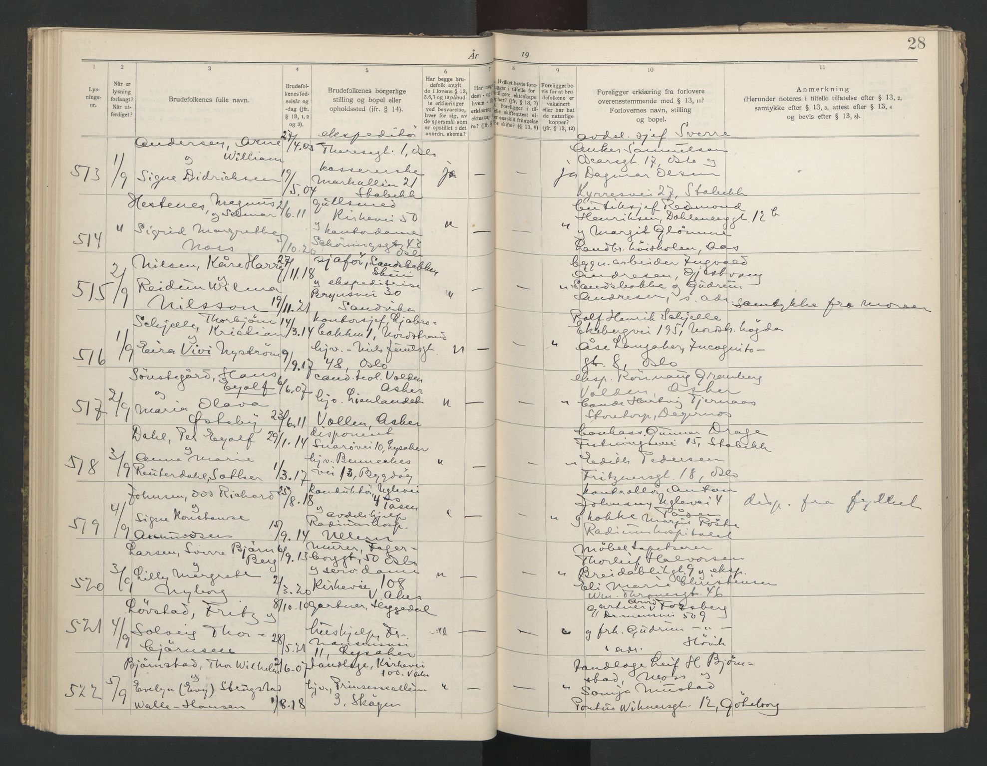 Aker sorenskriveri, AV/SAO-A-10895/L/Lb/L0002: Lysningsbok, 1942-1943, s. 28
