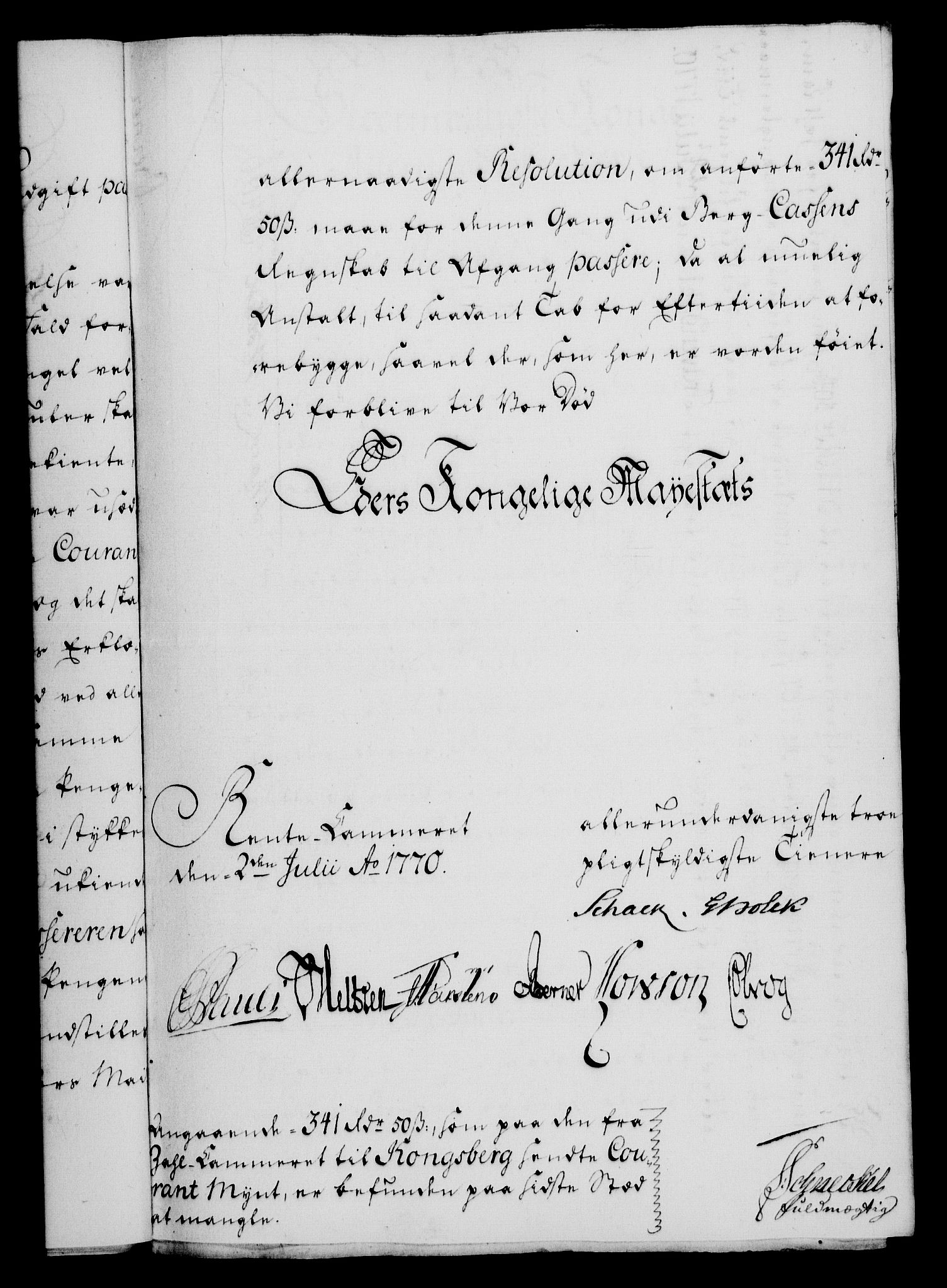 Rentekammeret, Kammerkanselliet, RA/EA-3111/G/Gf/Gfa/L0052: Norsk relasjons- og resolusjonsprotokoll (merket RK 52.52), 1770, s. 241