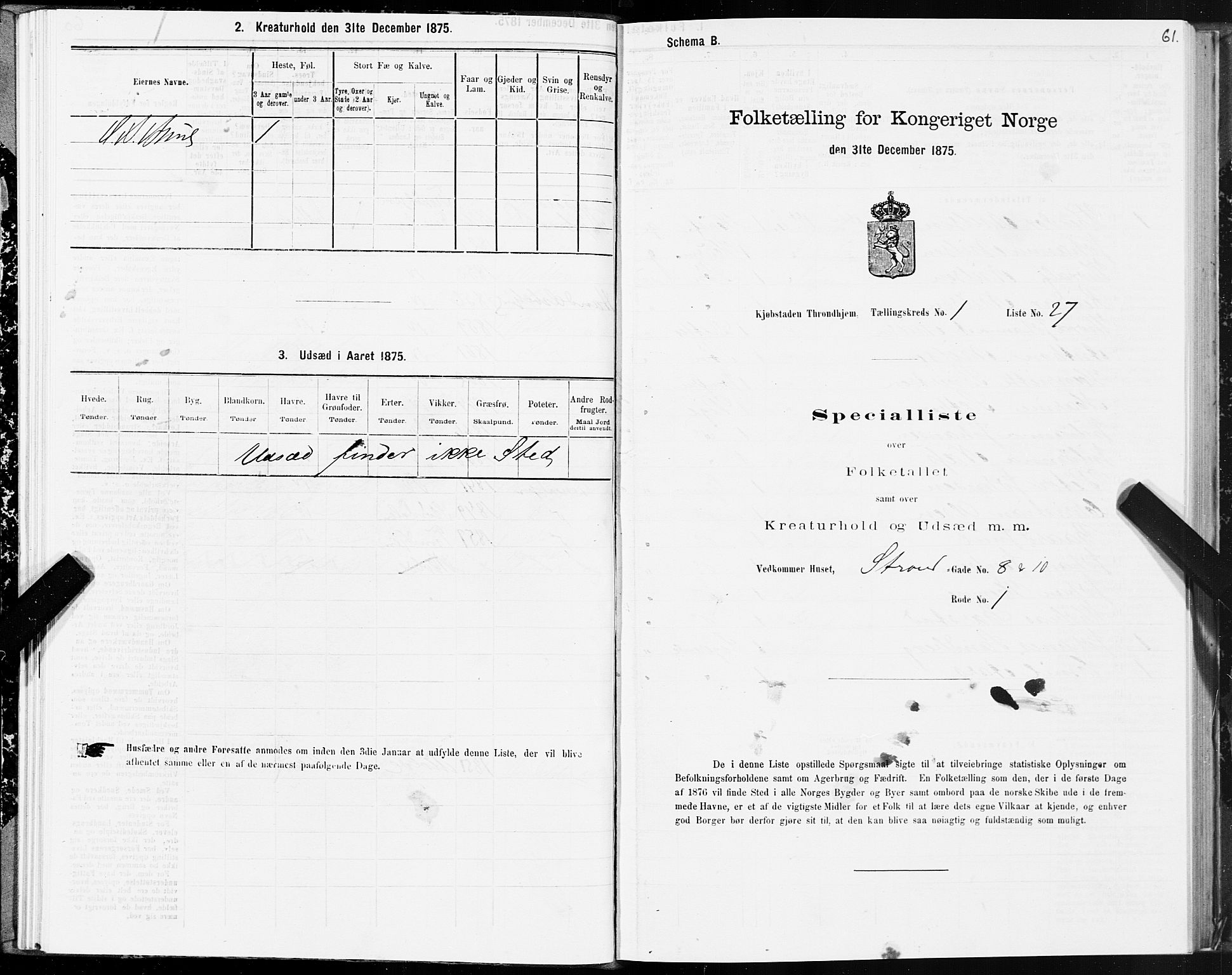 SAT, Folketelling 1875 for 1601 Trondheim kjøpstad, 1875, s. 1061