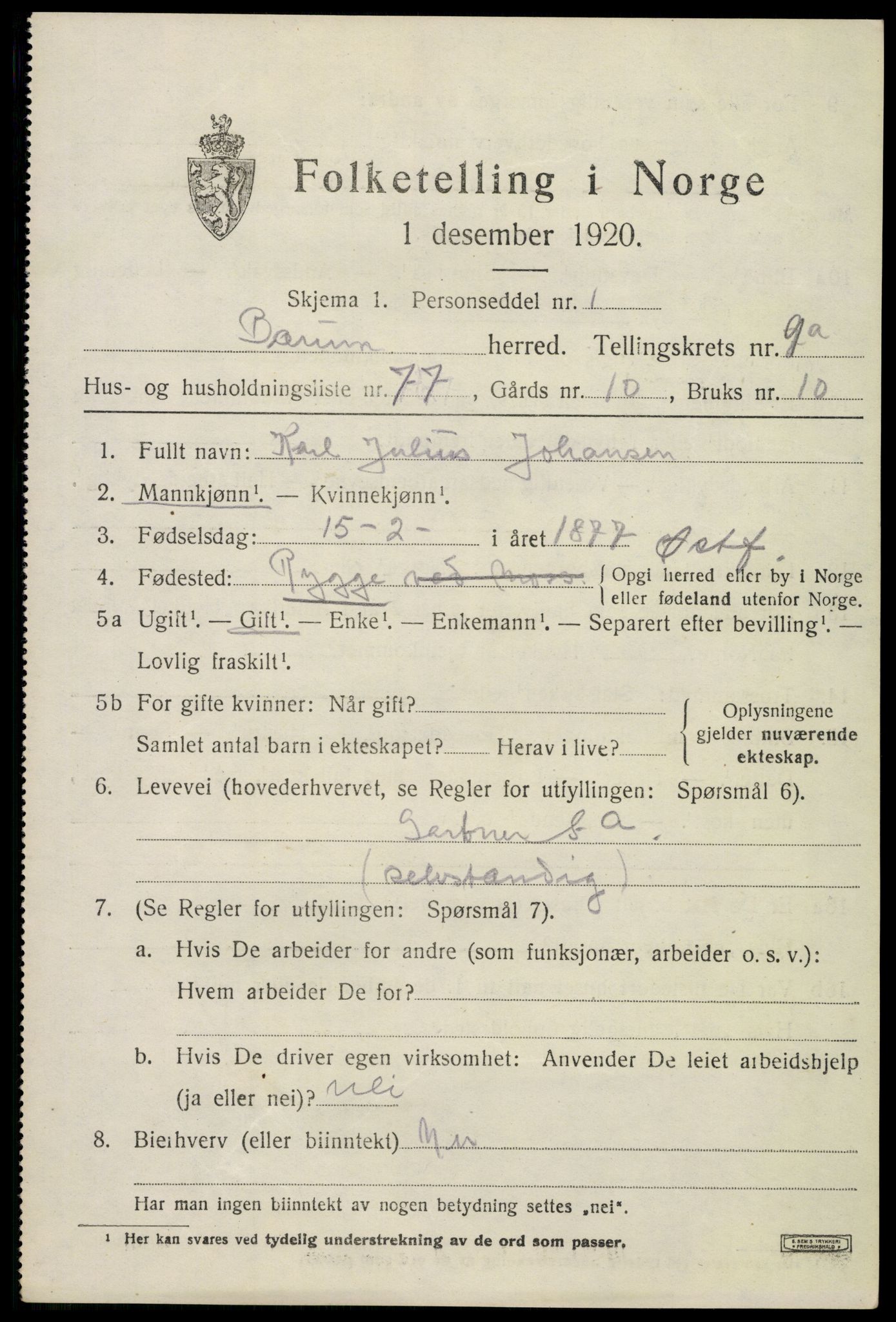 SAO, Folketelling 1920 for 0219 Bærum herred, 1920, s. 20002