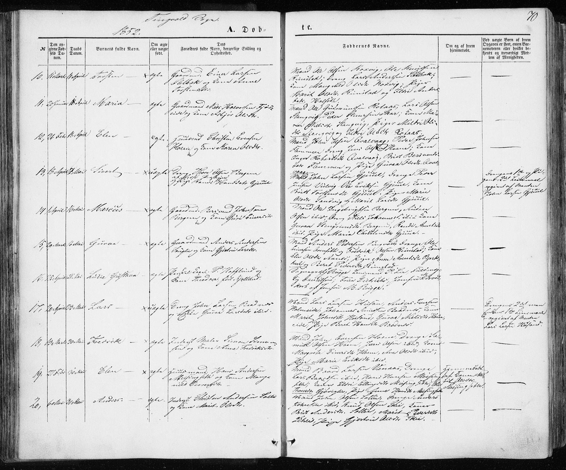 Ministerialprotokoller, klokkerbøker og fødselsregistre - Møre og Romsdal, AV/SAT-A-1454/586/L0984: Ministerialbok nr. 586A10, 1844-1856, s. 70