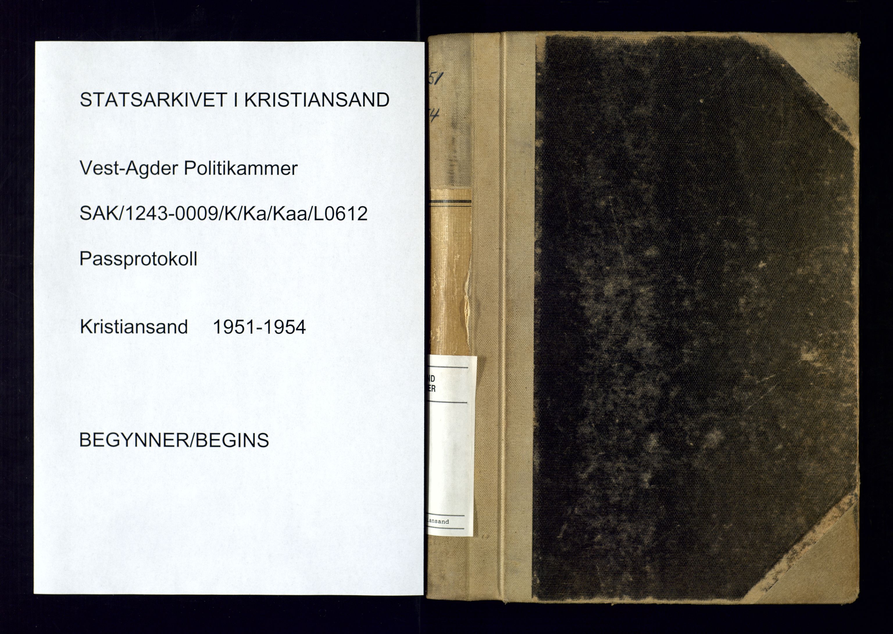 Kristiansand politikammer - 2, SAK/1243-0009/K/Ka/Kaa/L0612: Passprotokoll, liste med løpenumre, 1951-1954