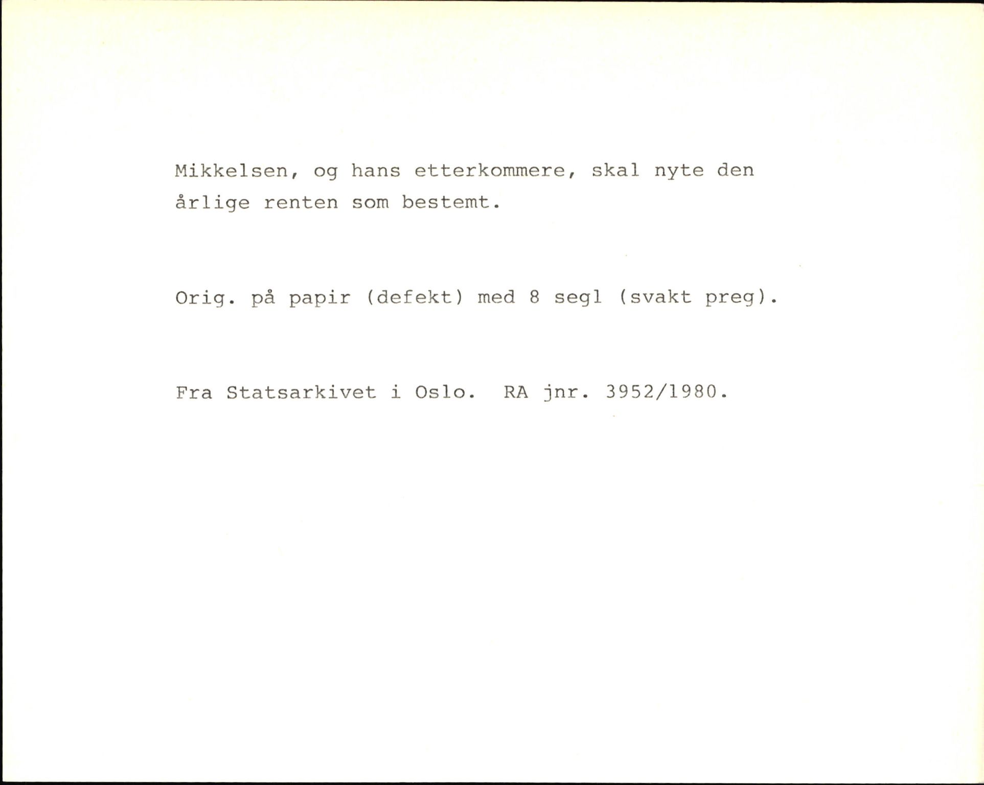 Riksarkivets diplomsamling, AV/RA-EA-5965/F35/F35k/L0002: Regestsedler: Prestearkiver fra Hedmark, Oppland, Buskerud og Vestfold, s. 774