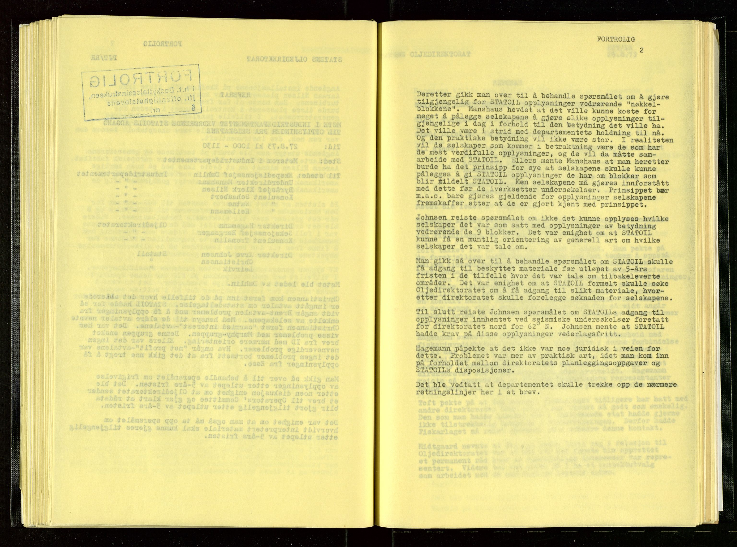 Oljedirektoratet, AV/SAST-A-101366/Aa/L0001: Referatprotokoller, 1973