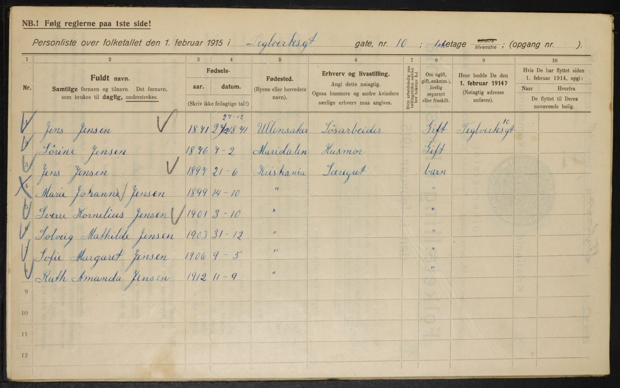 OBA, Kommunal folketelling 1.2.1915 for Kristiania, 1915, s. 107767