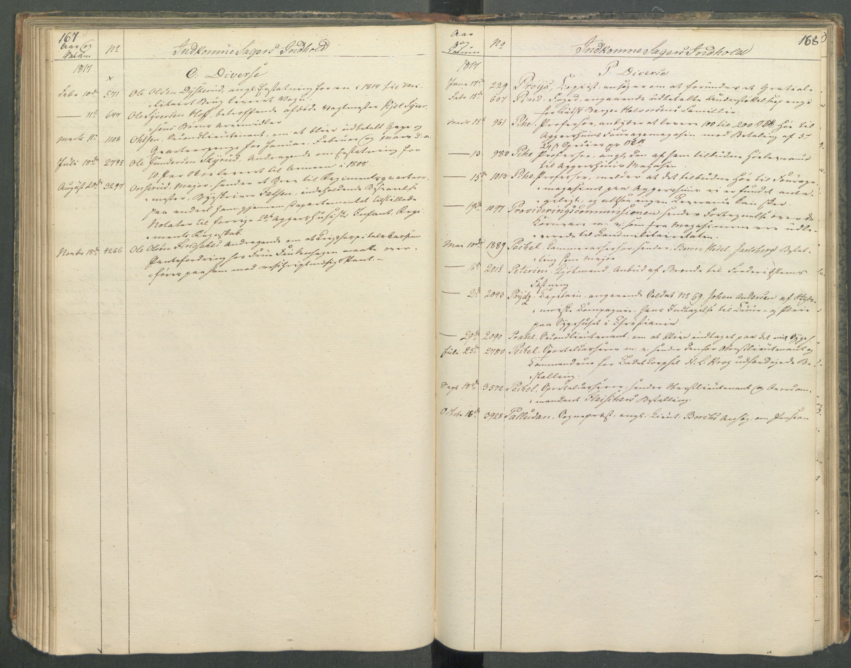 Armédepartementet, RA/RAFA-3493/C/Ca/L0013: 6. Departements register over innkomne saker, 1817, s. 167-168
