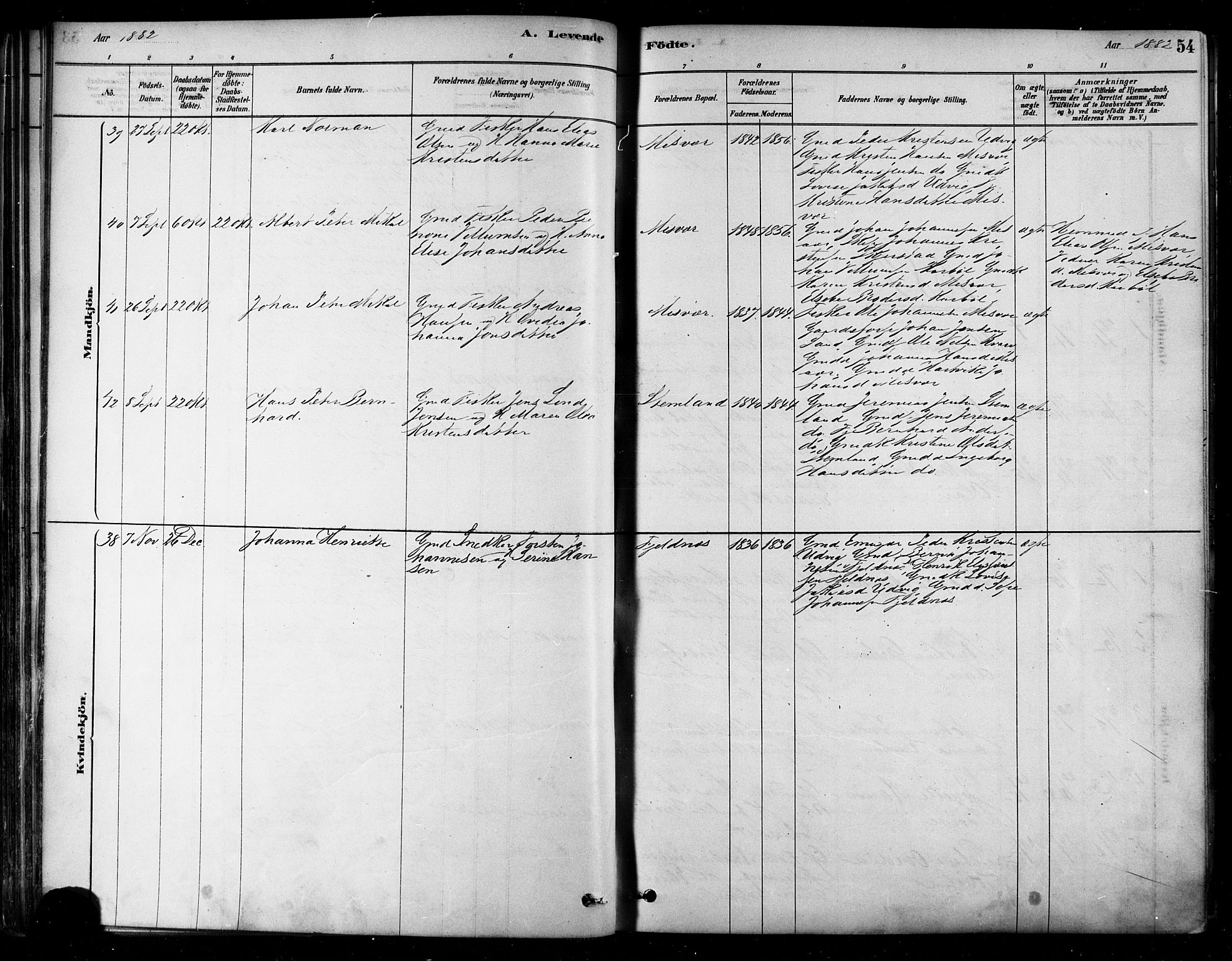 Ministerialprotokoller, klokkerbøker og fødselsregistre - Nordland, AV/SAT-A-1459/852/L0740: Ministerialbok nr. 852A10, 1878-1894, s. 54