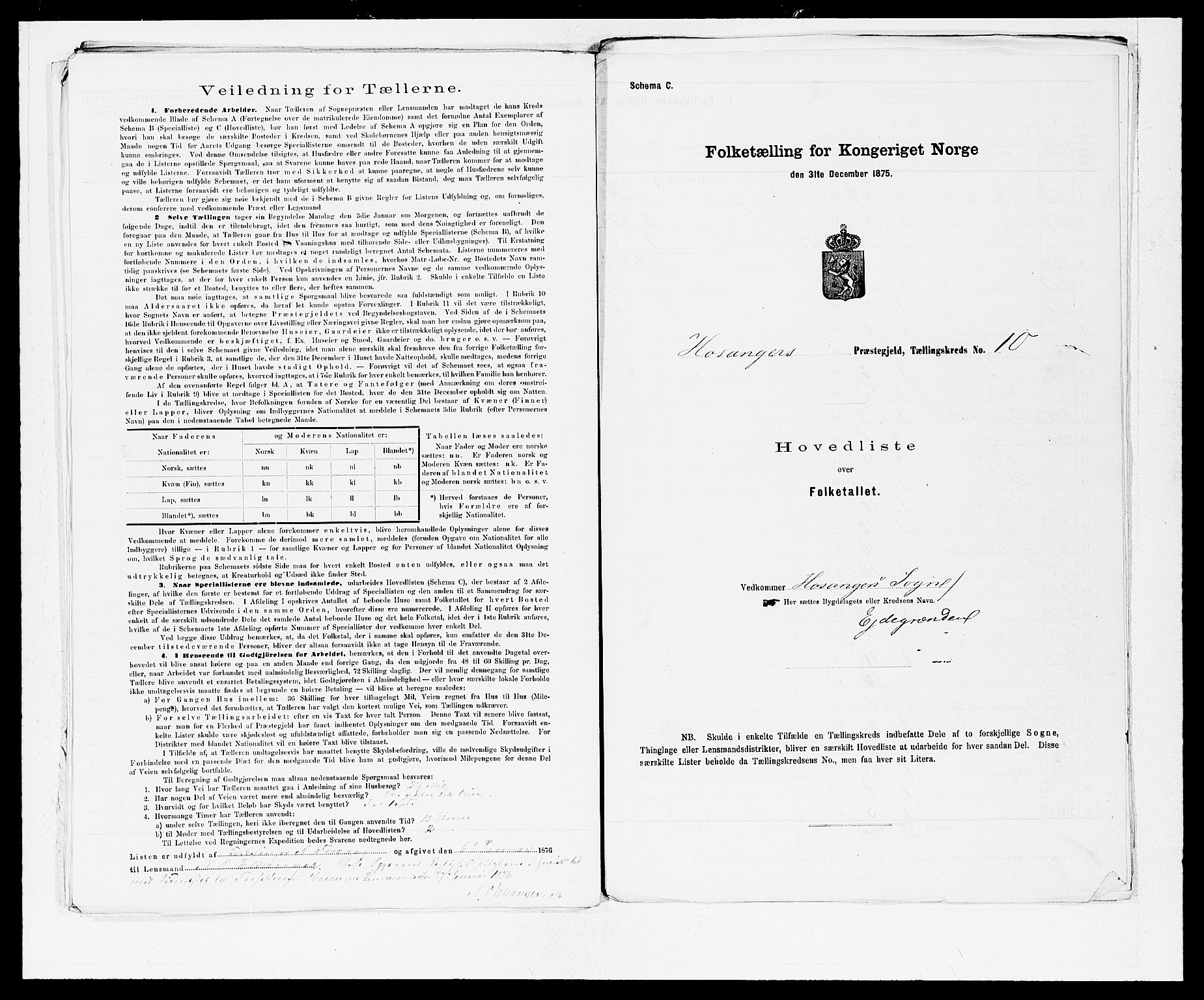 SAB, Folketelling 1875 for 1253P Hosanger prestegjeld, 1875, s. 22