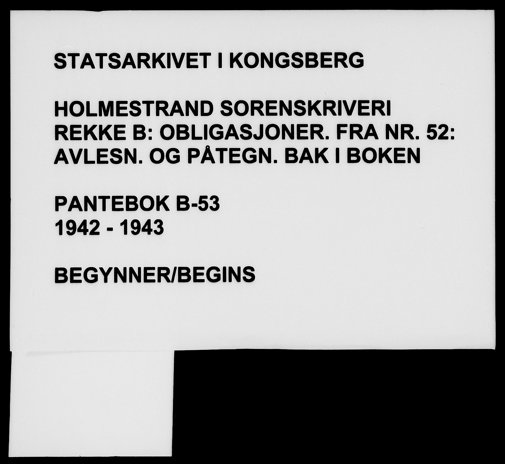 Holmestrand sorenskriveri, SAKO/A-67/G/Ga/Gab/L0053: Pantebok nr. B-53, 1942-1943