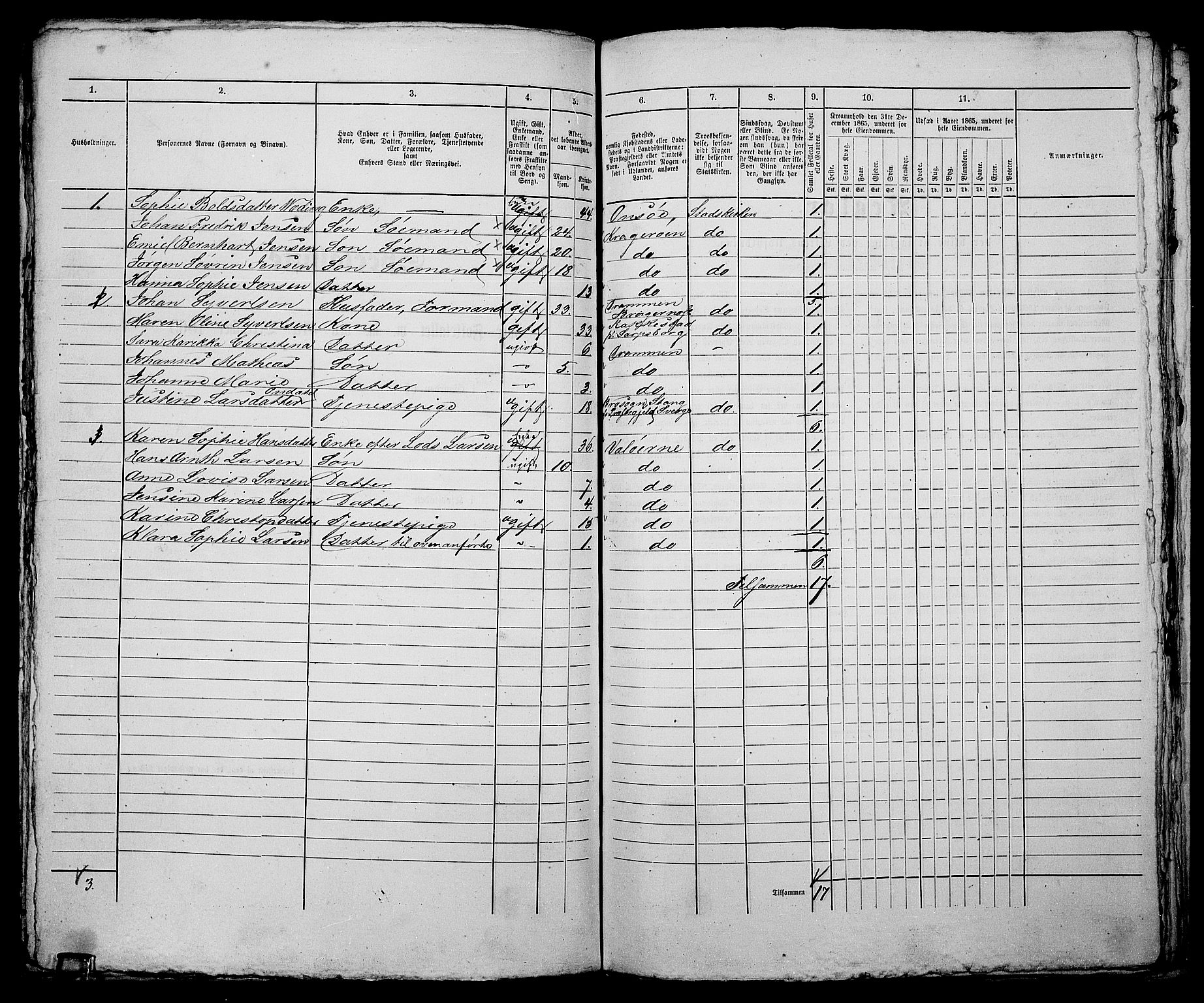 RA, Folketelling 1865 for 0103B Fredrikstad prestegjeld, Fredrikstad kjøpstad, 1865, s. 607