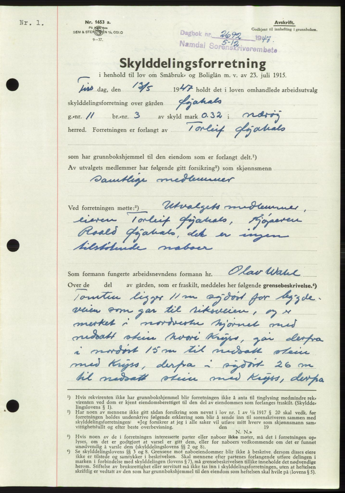 Namdal sorenskriveri, SAT/A-4133/1/2/2C: Pantebok nr. -, 1947-1948, Dagboknr: 2692/1947