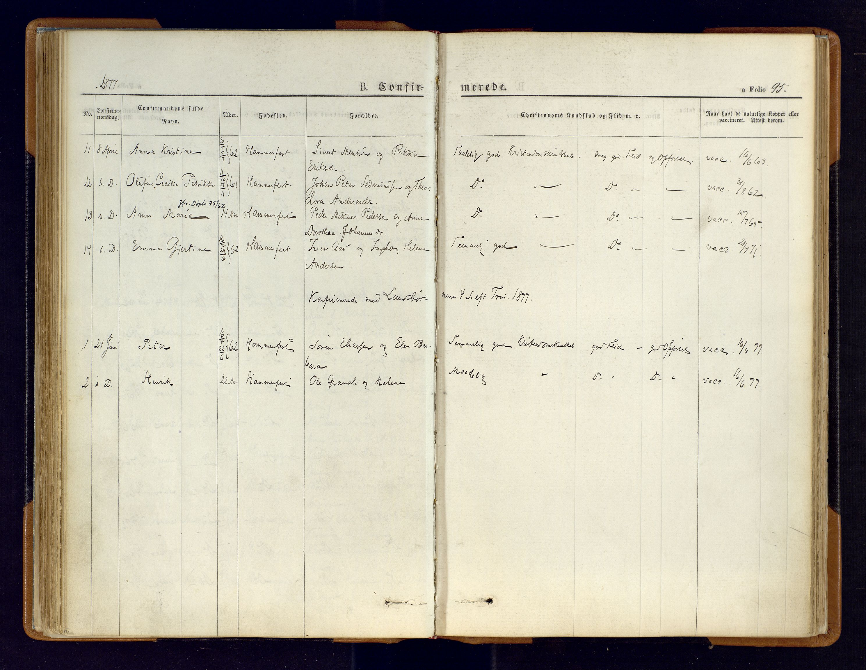 Hammerfest sokneprestkontor, AV/SATØ-S-1347/H/Ha/L0006.kirke: Ministerialbok nr. 6, 1869-1877, s. 95