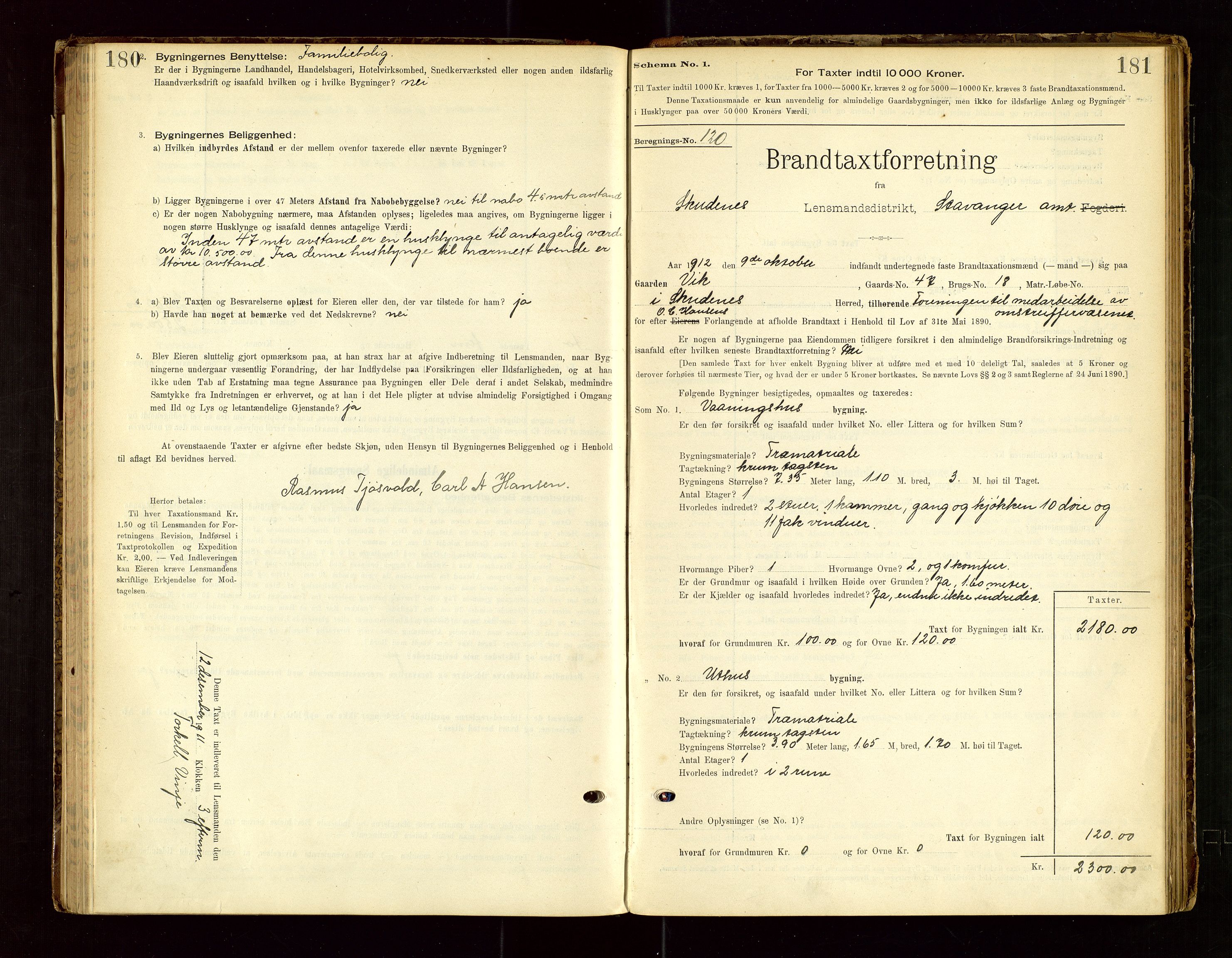 Skudenes lensmannskontor, SAST/A-100444/Gob/L0001: "Brandtaxationsprotokoll", 1895-1924, s. 180-181