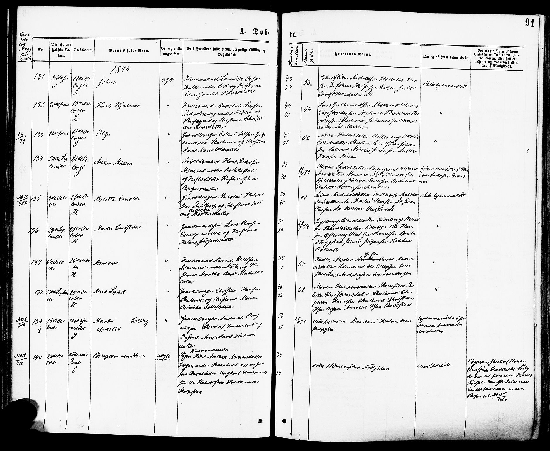 Høland prestekontor Kirkebøker, AV/SAO-A-10346a/F/Fa/L0012.a: Ministerialbok nr. I 12A, 1869-1879, s. 91