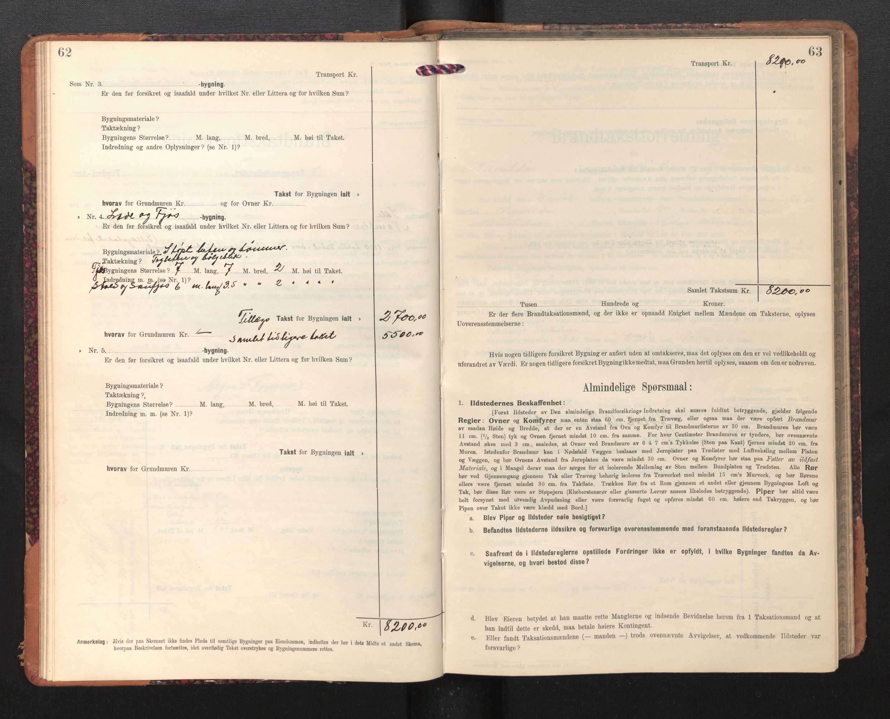 Lensmannen i Naustdal, SAB/A-29501/0012/L0002: Branntakstprotokoll, skjematakst, 1911-1953, s. 62-63