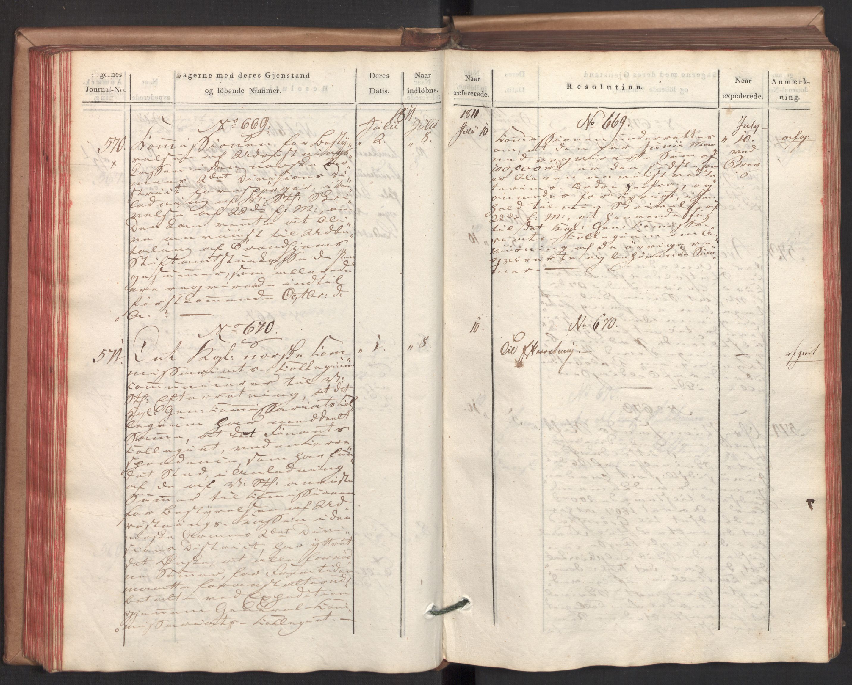 Stattholderembetet 1810-1814, 2. kontor (Kontor B), AV/RA-EA-5432/Ab/L0002: Referatprotokoll,  j.nr. 291-1001,  l.nr. 348-1179, 1811, s. 109