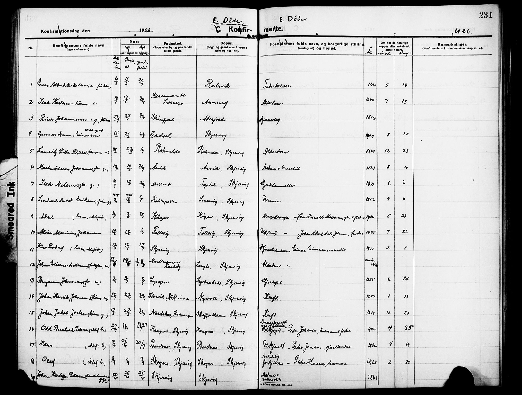 Skjervøy sokneprestkontor, AV/SATØ-S-1300/H/Ha/Hab/L0009klokker: Klokkerbok nr. 9, 1911-1926, s. 231