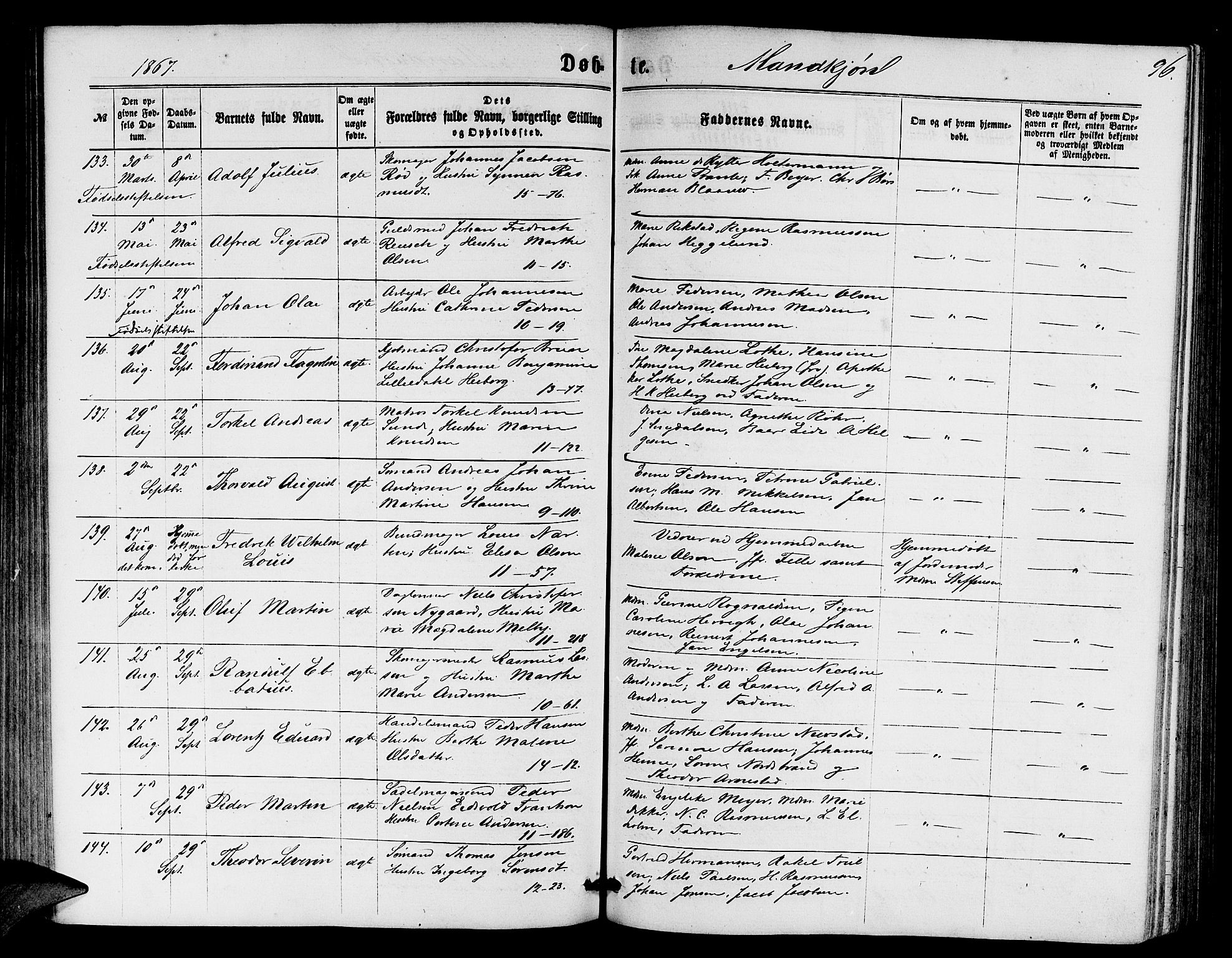 Domkirken sokneprestembete, AV/SAB-A-74801/H/Hab/L0012: Klokkerbok nr. B 5, 1862-1869, s. 96