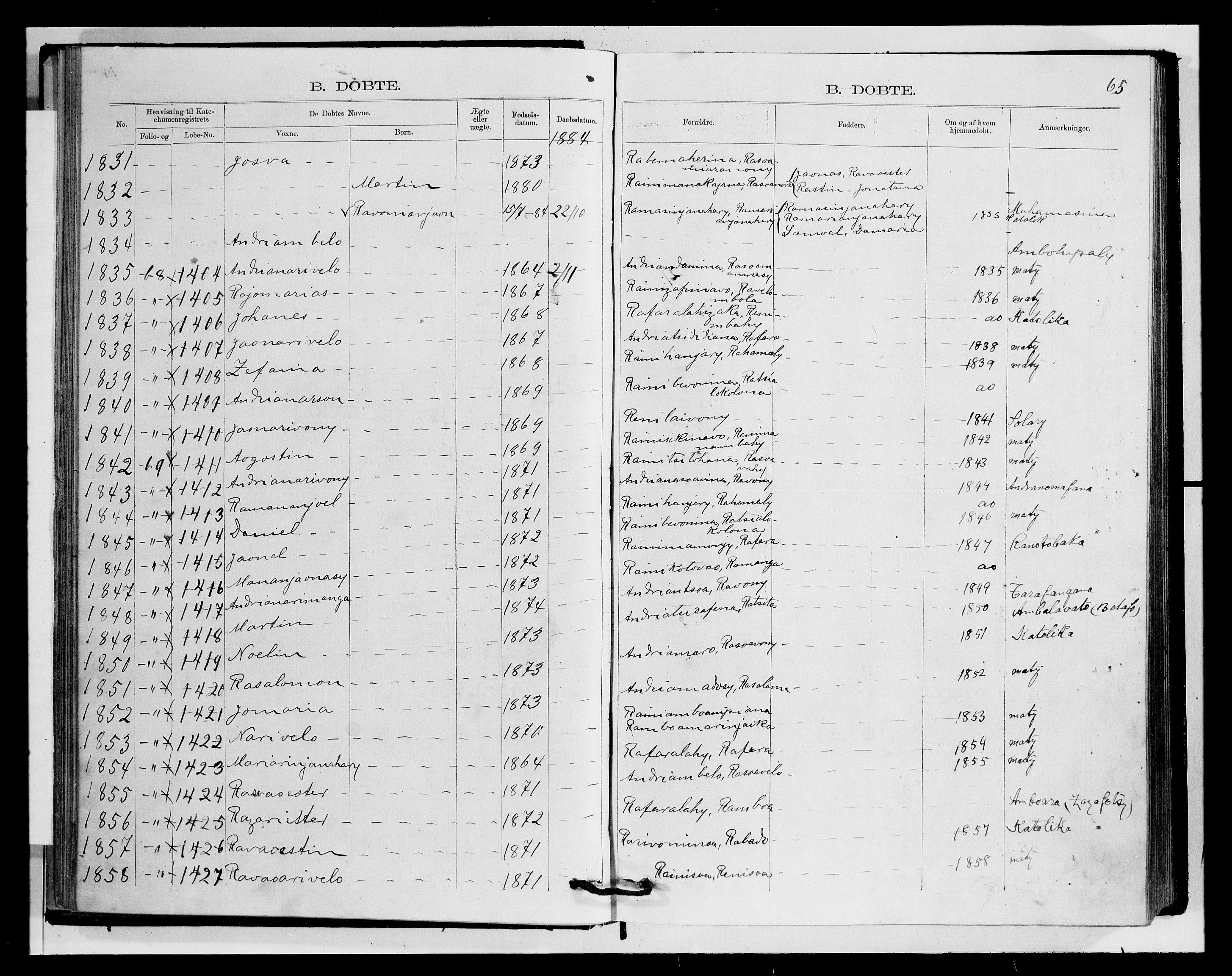 Archives FLM/NMS, Madagaskar, VID/MA-A-1163/D/Db/L0270: Ministerialbok nr. 2, 1883-1886, s. 65