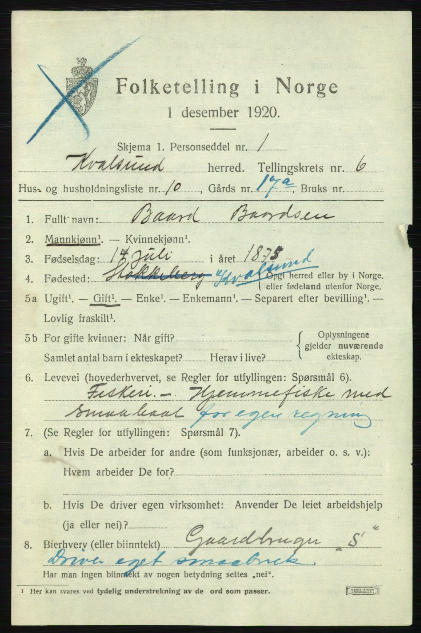 SATØ, Folketelling 1920 for 2017 Kvalsund herred, 1920, s. 2102