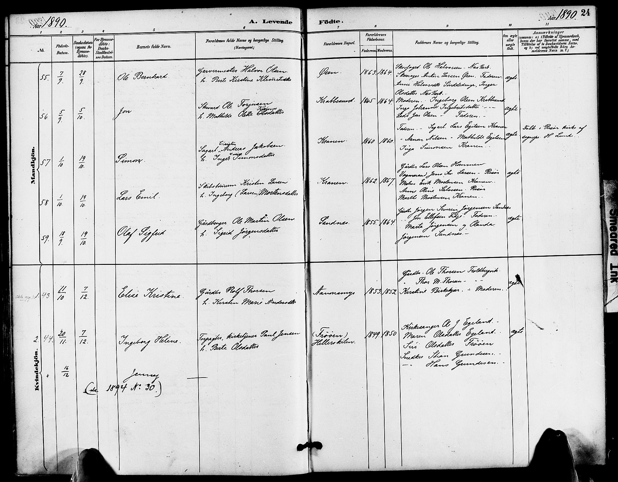 Søndeled sokneprestkontor, AV/SAK-1111-0038/F/Fa/L0005: Ministerialbok nr. A 5, 1889-1899, s. 24