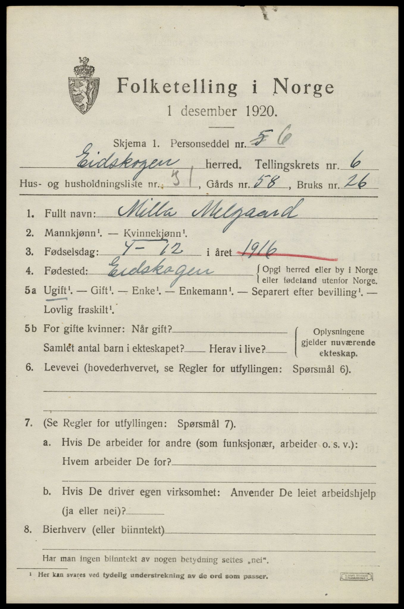 SAH, Folketelling 1920 for 0420 Eidskog herred, 1920, s. 6749
